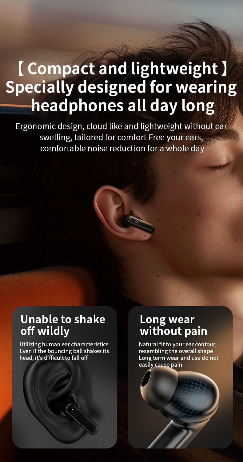 Premium Wireless Earbuds with LCD Touch Screen - Bluetooth 5.4 TWS Noise Cancelling Headphones with Built-in Mic, Hi-Fi Stereo Sound & Wireless Charging Case - Touch Control Earphones for iPhone/Android (Black) - Perfect for Workouts, Commuting & Office Use