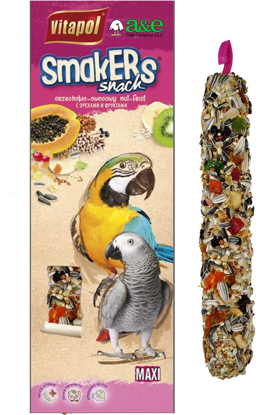 A&E Cage Co. SmaKers Maxi Fruit Flavor Parrot Treat Sticks - Healthy Bird Snacks for Training, Enrichment & Bonding with Your Pet Parrot