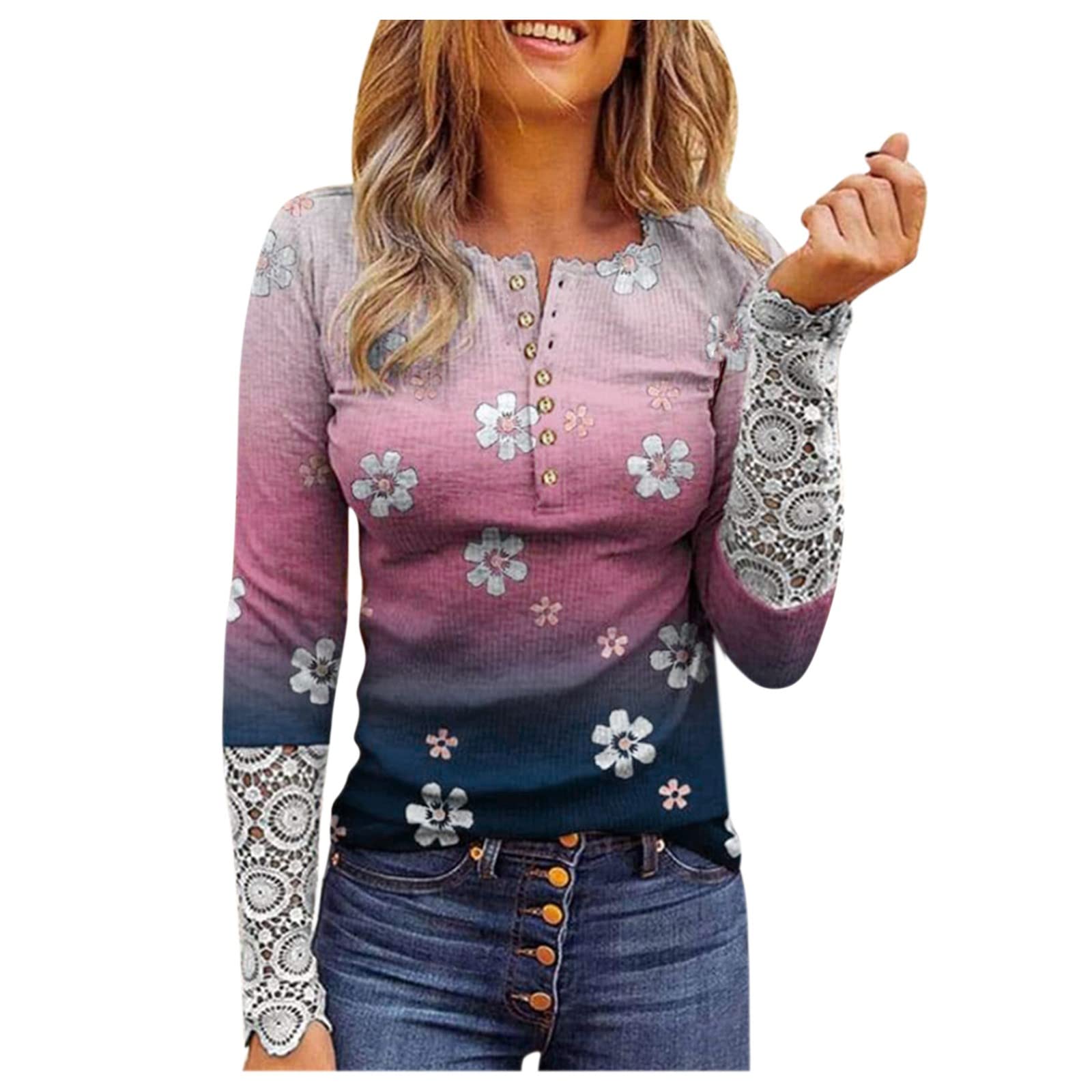 Women's Fall Waffle Knit Tops 2022 | Long Sleeve Casual Henley Shirts with Leopard Print Buttons | Perfect for Autumn Layering, Office Wear & Weekend Outfits