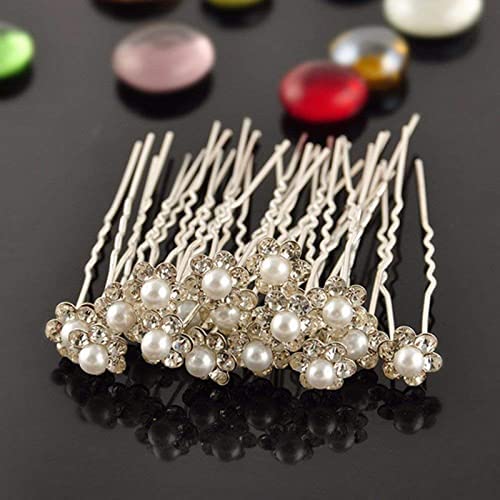 Elegant Golden Crystal Flower Pearl Hair Pins & Clips for Women - Pack of 20 Pieces - Perfect for Weddings, Parties, and Special Occasions