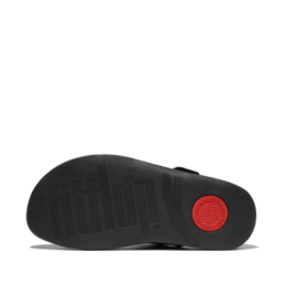 FitFlop Men's Gogh Moc Tumbled Leather Slide Sandals - All Black | Comfortable Slip-On Shoes for Men | Perfect for Casual Wear, Beach & Poolside Relaxation