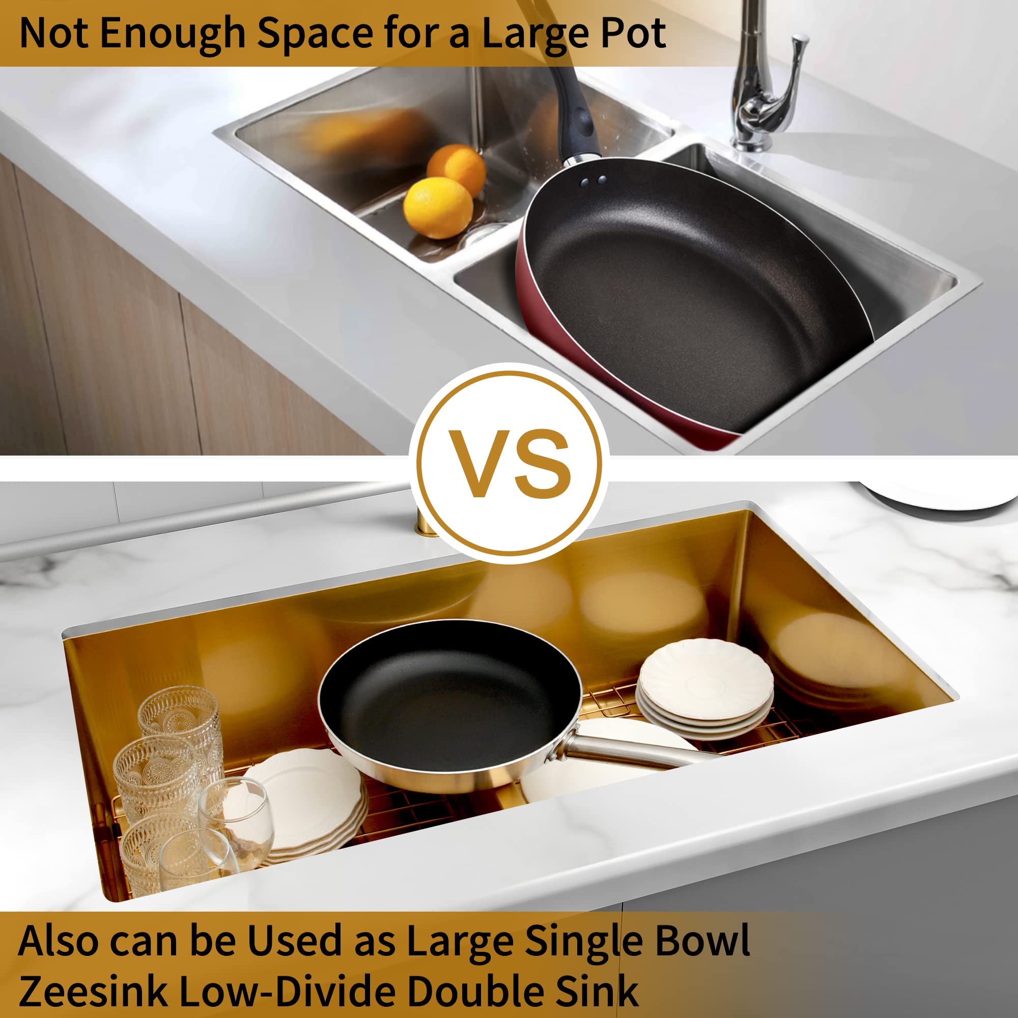 Premium 16 Gauge Stainless Steel Undermount Kitchen Sink - 50/50 Double Bowl Gold Finish with Accessories (32
