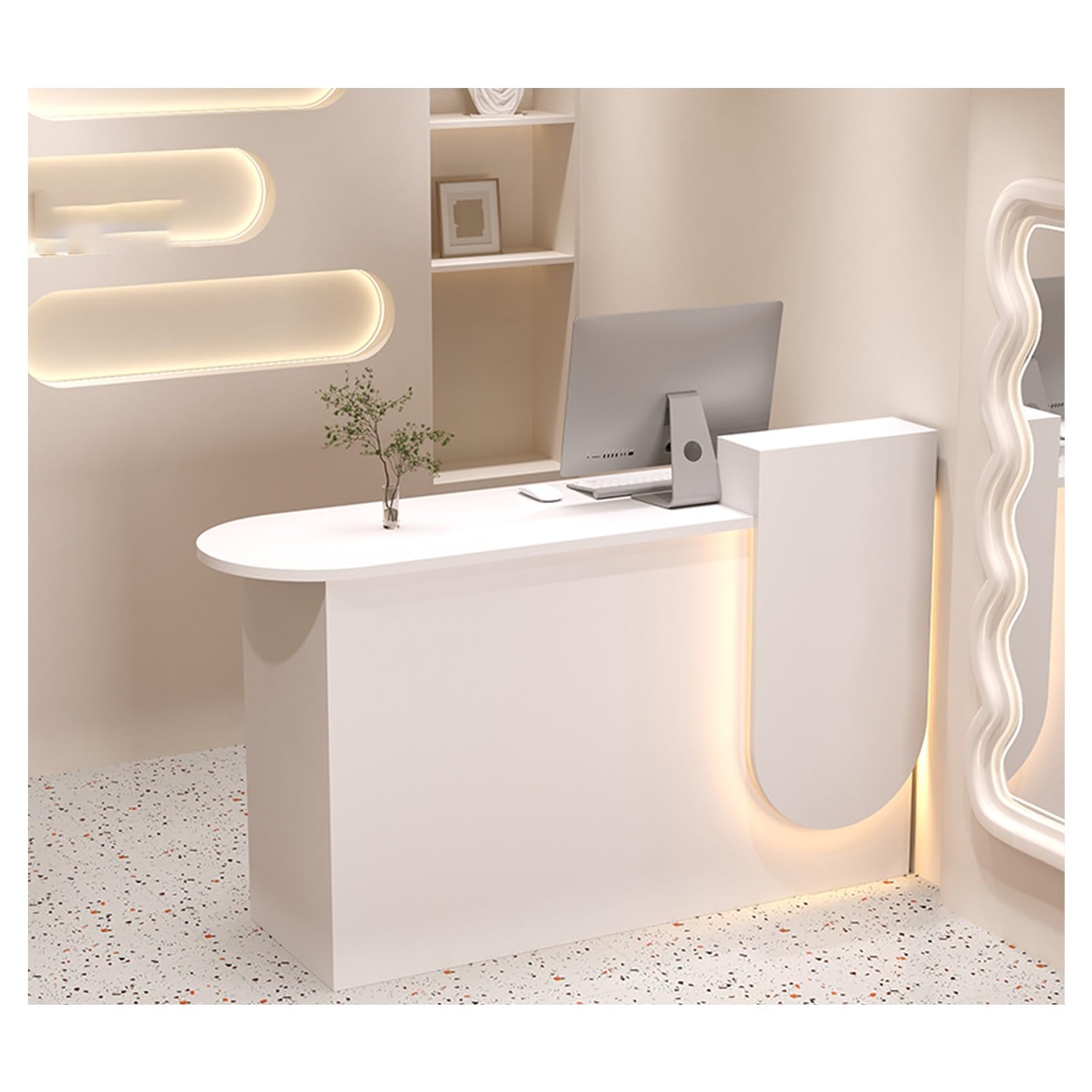 Modern Wooden Reception Desk with Lockable Drawers - Elegant Front Counter for Hotel, Office, Salon & Retail Stores - Perfect for Lobby, Checkout & Customer Service Areas (White)
