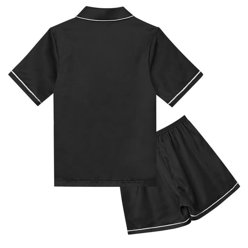 Jxstar Kids Satin Pajama Sets for Girls & Boys - Silk Button-Down Sleepwear for Summer & Lounge Wear - Perfect for Bedtime, Sleepovers & Relaxing at Home