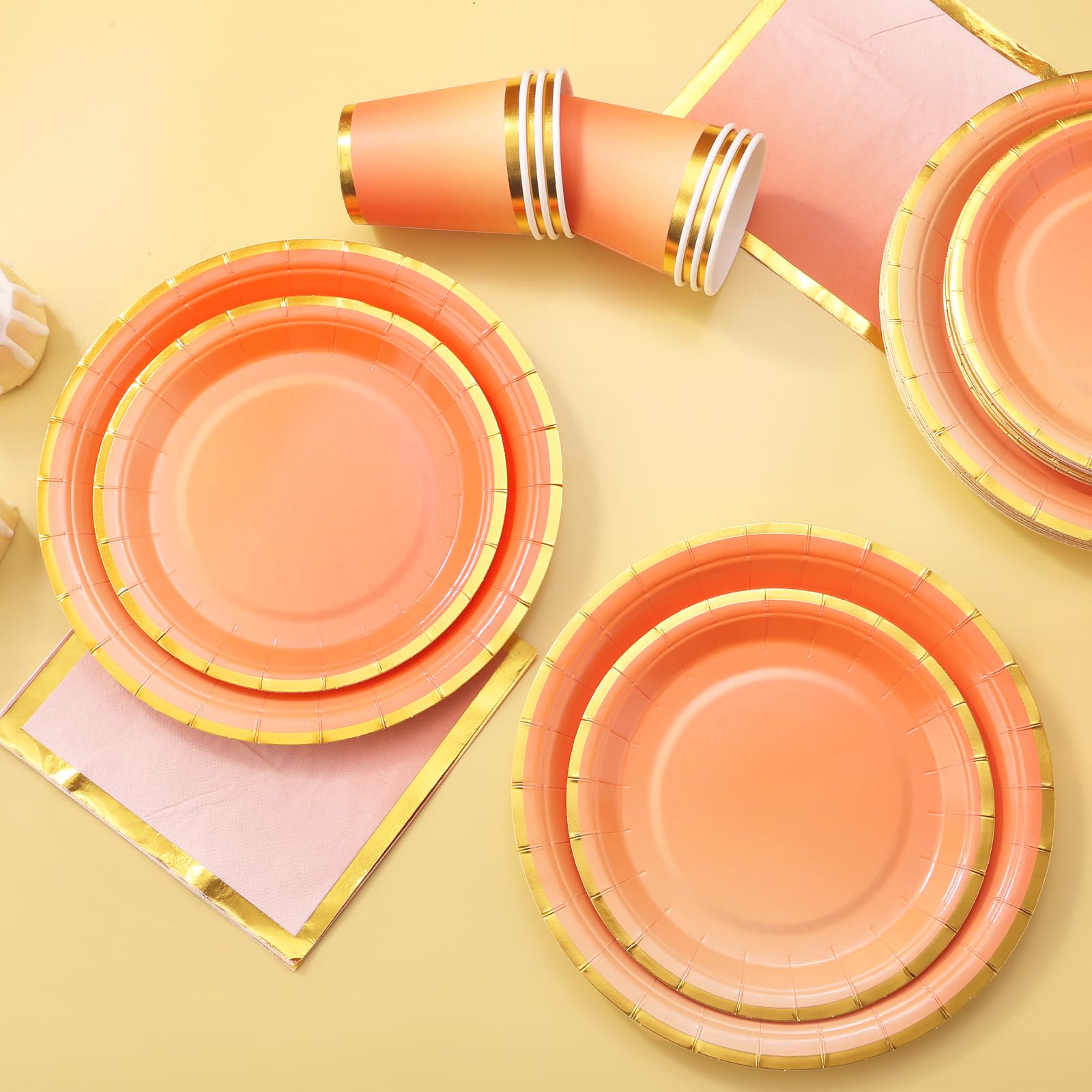 200Pcs Orange Party Plates & Napkins Set - Fall Birthday Party Supplies, Halloween & Thanksgiving Decorations - Perfect for Autumn Celebrations, Baby Showers, and Seasonal Gatherings