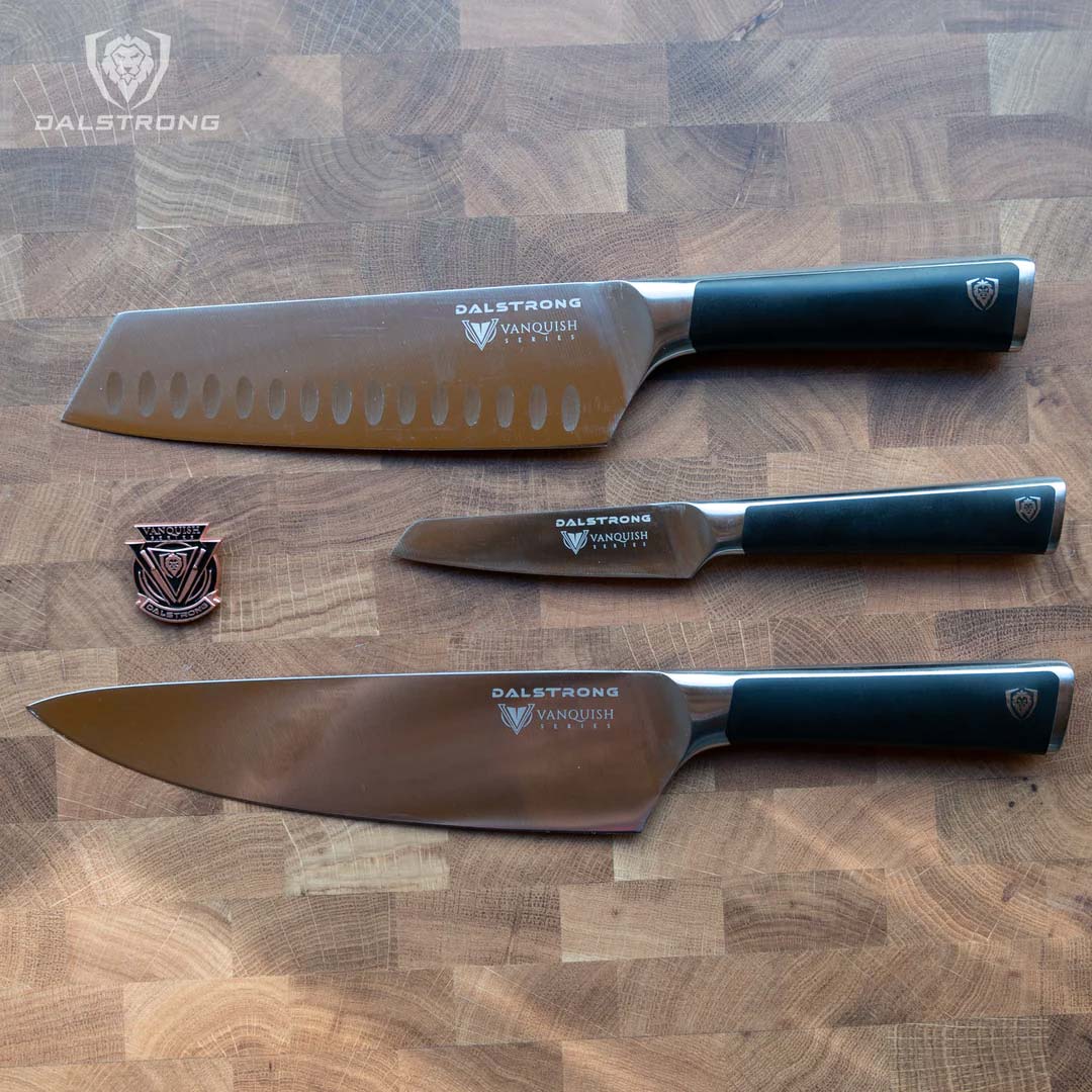 Premium 3-Piece Knife Block Set with Black Handle - Vanquish Series | NSF Certified | Dalstrong | Perfect for Home Chefs & Professional Kitchens