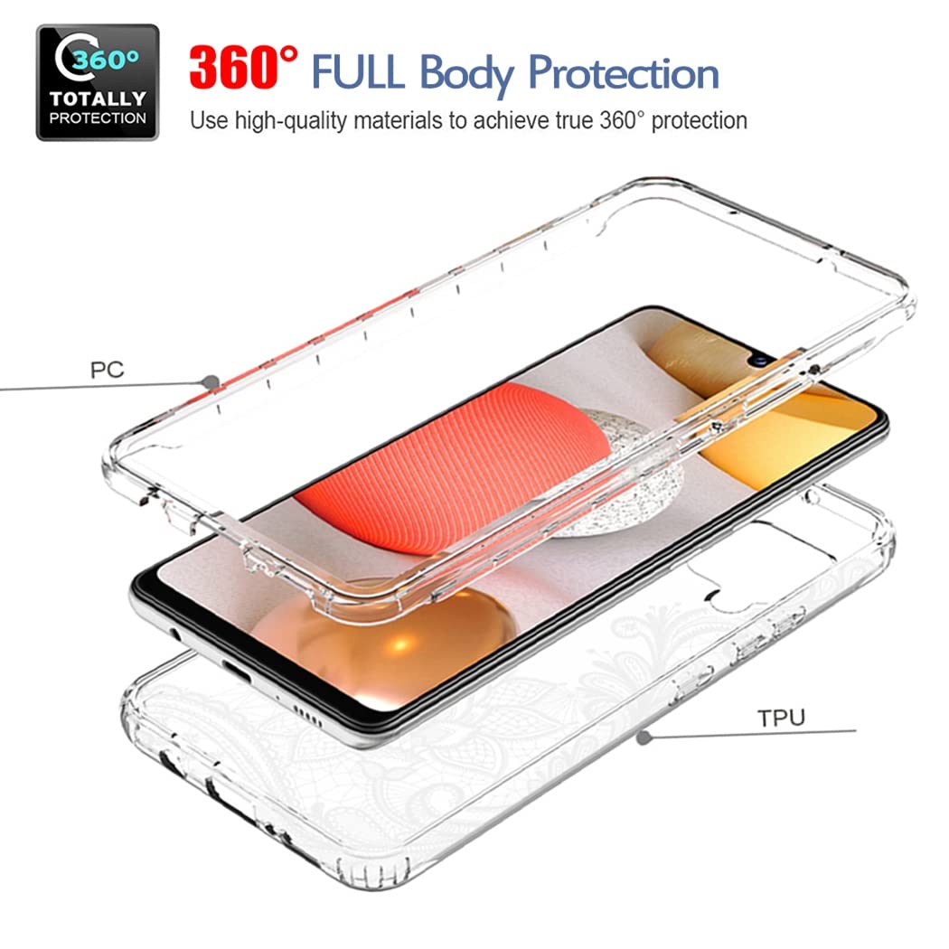 Premium Clear Mandala Phone Case for Samsung Galaxy A42 5G & M42 5G (SM-A426) - Shockproof Protective Cover with Tempered Glass Screen Protector - Stylish Cute Design for Everyday Use & Travel Protection
