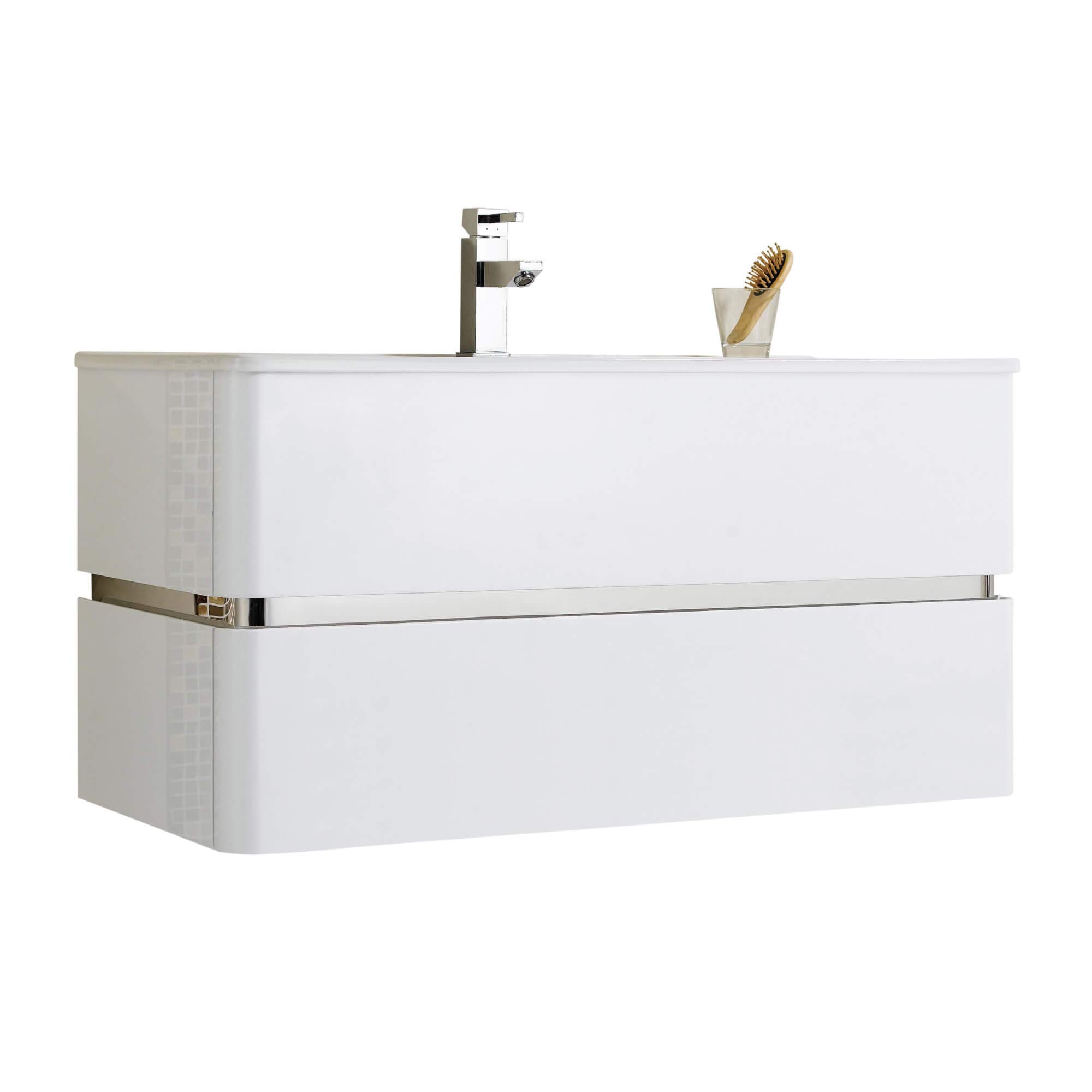 Fine Fixtures - SUNDANCE COLLECTION 40-Inch White Wall Mounted Bathroom Vanity with Sink | Modern Space-Saving Design for Small Bathrooms & Powder Rooms