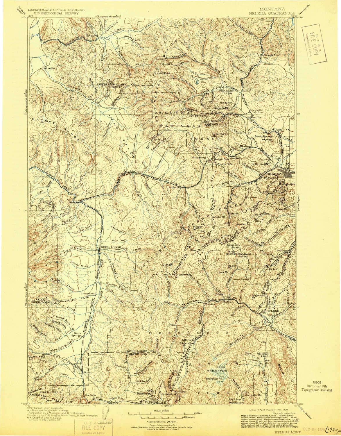 Helena Montana Topographic Map 1:250000 Scale - 1 X 1 Degree Historical 1903 Edition (Updated 1929) - 19.8 x 15.5 Inches - Perfect for Hiking, Geology Studies & Historical Research