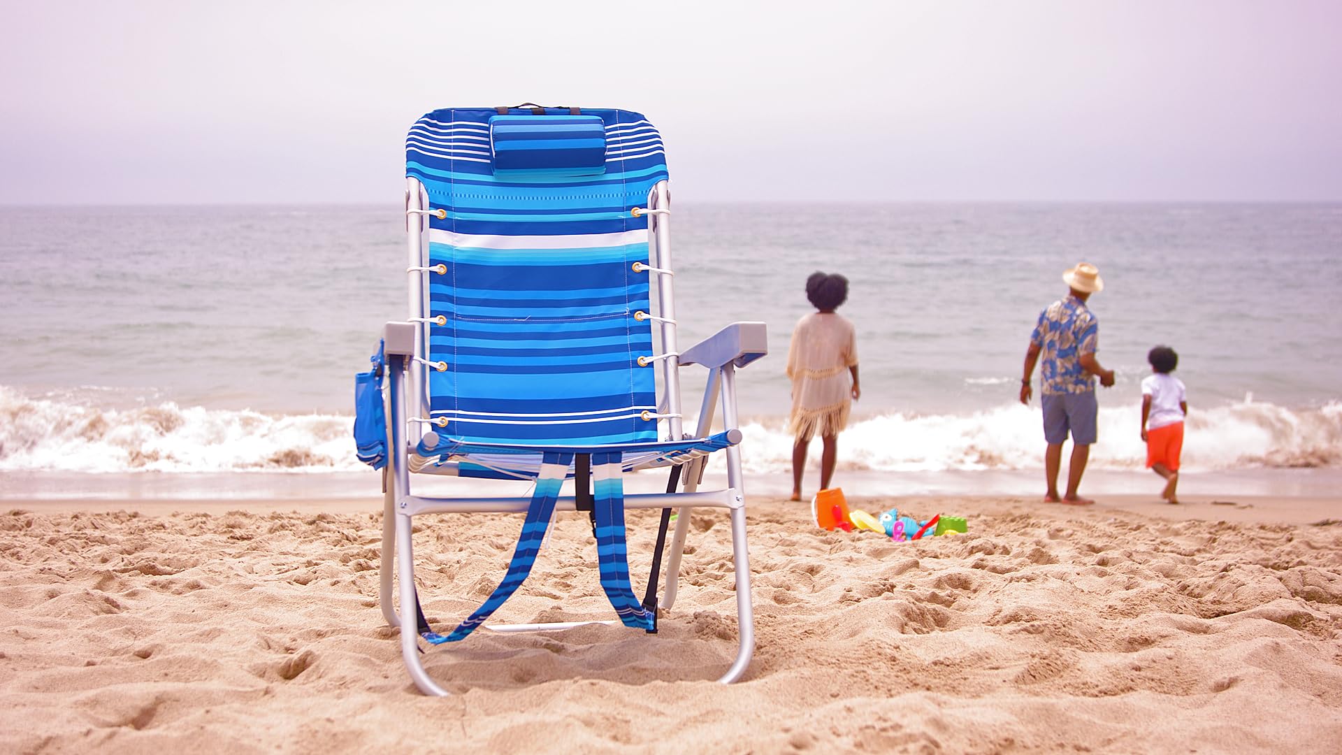 Homevative Portable Backpack Fold-Up Beach Chair - 5 Position Reclining, Built-in Towel Bar, Cooler Pocket, Storage Pouch & Cup Holder - Perfect for Beach, Camping, Picnics and Outdoor Relaxation