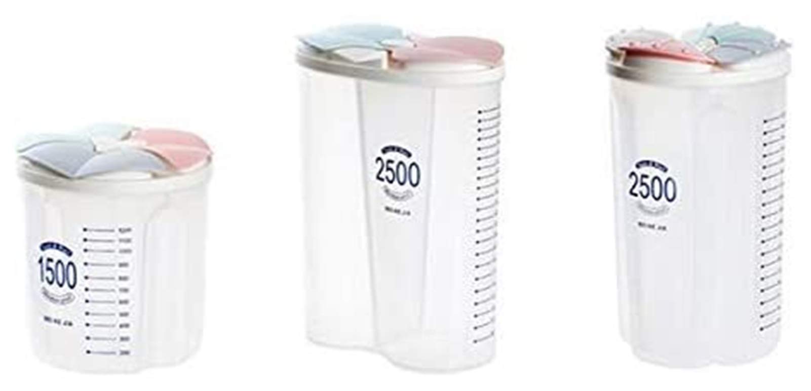 3-Piece Transparent Plastic Cereal Dispenser Set - Airtight Kitchen Grain Storage Containers with Lids for Cereal, Rice, Pasta & Dry Food - Perfect for Pantry Organization & Household Use