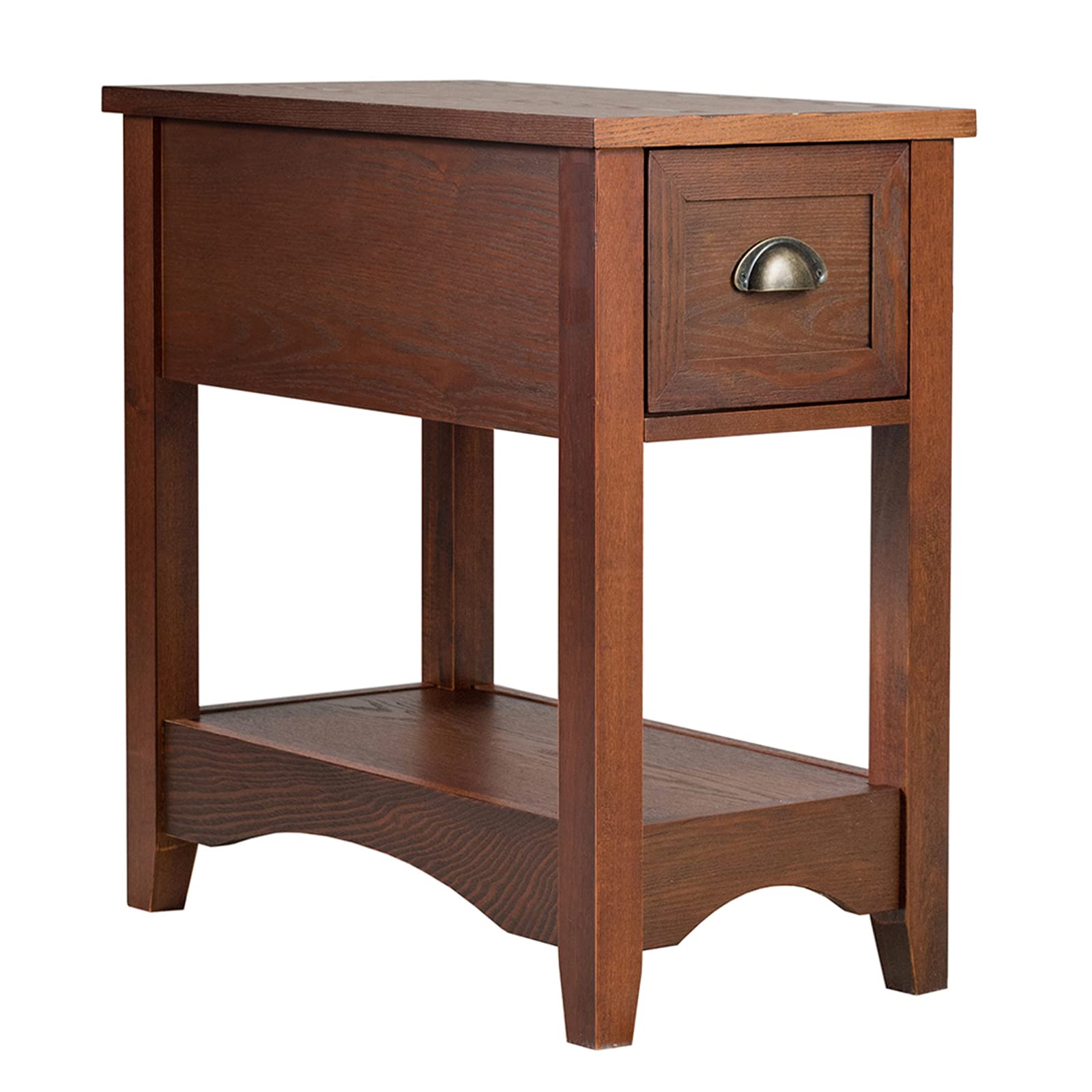 Giantex Retro Narrow End Table with Drawer & Storage Shelf - Solid Wood Nightstand for Bedroom, Living Room, Home Office - Perfect Small Space Solution for Bedside Storage & Decor (Walnut)