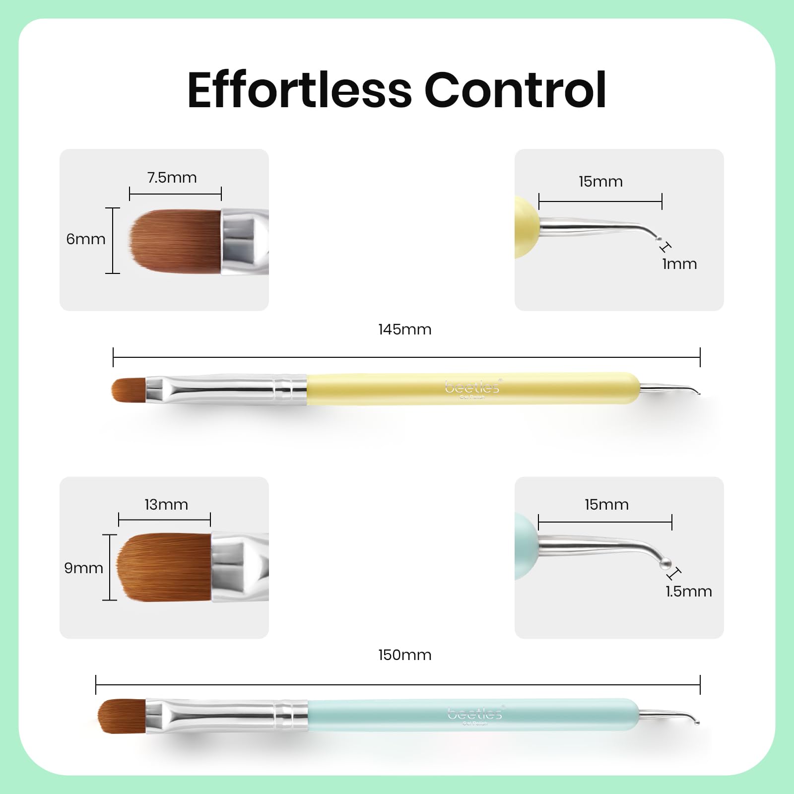 Beetles Nail Art Clean Up Brushes Set - 2 PCS Professional Nail Brushes with Dotting Tool for Acrylic Nails, French Tips & Nail Art Design (Size 16 + Size 6) | Perfect for Salon, Home Manicure & DIY Nail Art