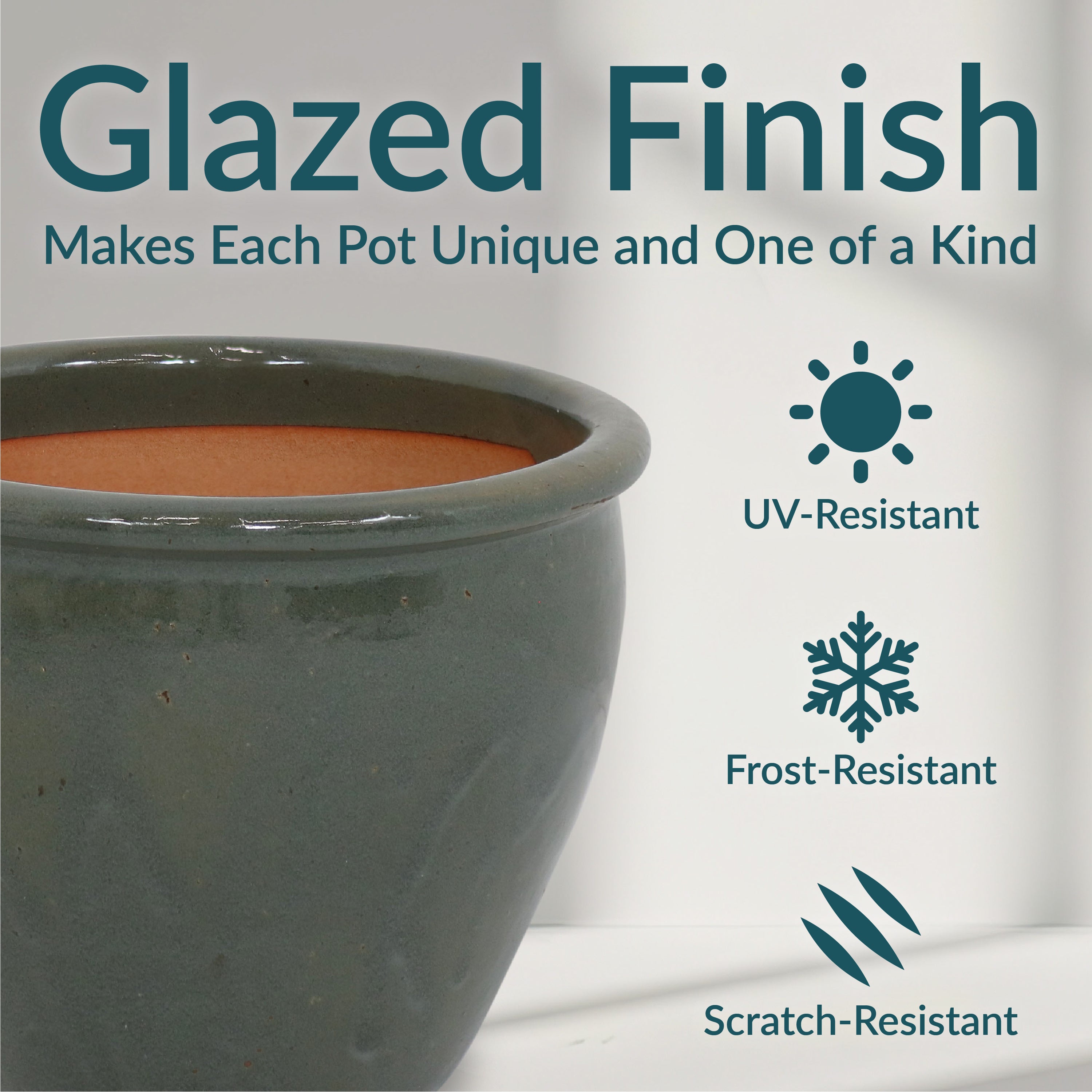 Sunnydaze Chalet Glazed Ceramic Plant Pots with Drainage Holes - Set of 2, Indoor Outdoor Garden Decor for Flowers, Succulents, Herbs - Perfect for Patio, Balcony, and Home Décor