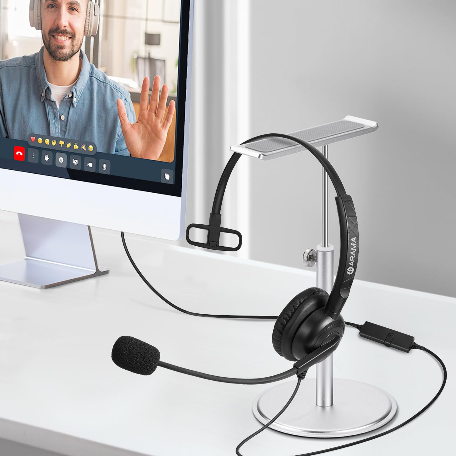 Upgraded Arama 3.5mm Wired Headset with Noise Cancelling Microphone & Call Controls - Compatible with iPhone, Android, Laptop, PC - Perfect for Call Center, Office, Business, Skype, Softphone & Remote Work