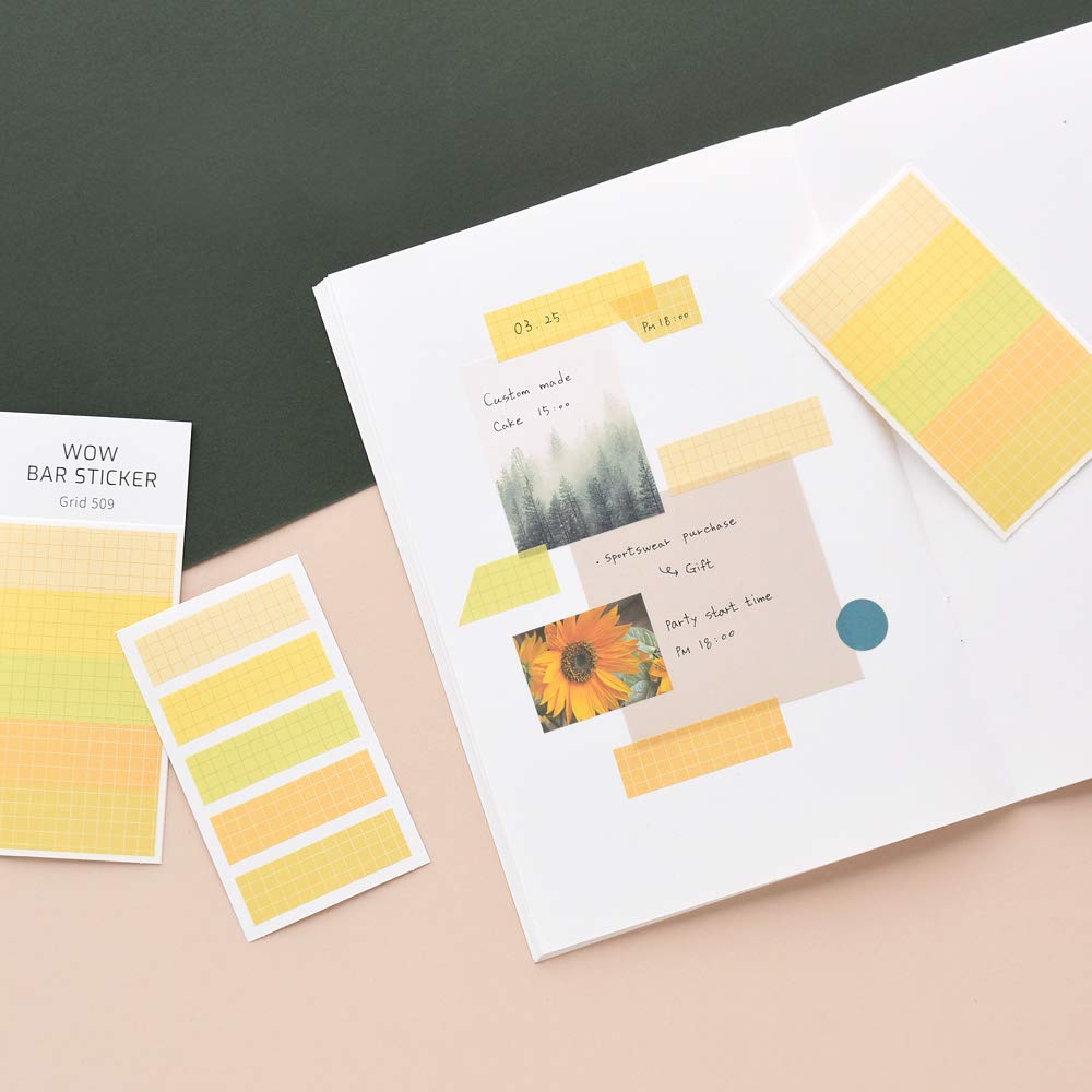 Monolike Wow Bar Sticker Grid C Set - Mini Cute Square Stickers for Planners, Journals, Scrapbooks & DIY Crafts | Decorative Stickers for Bullet Journaling, Gift Wrapping & Home Decor