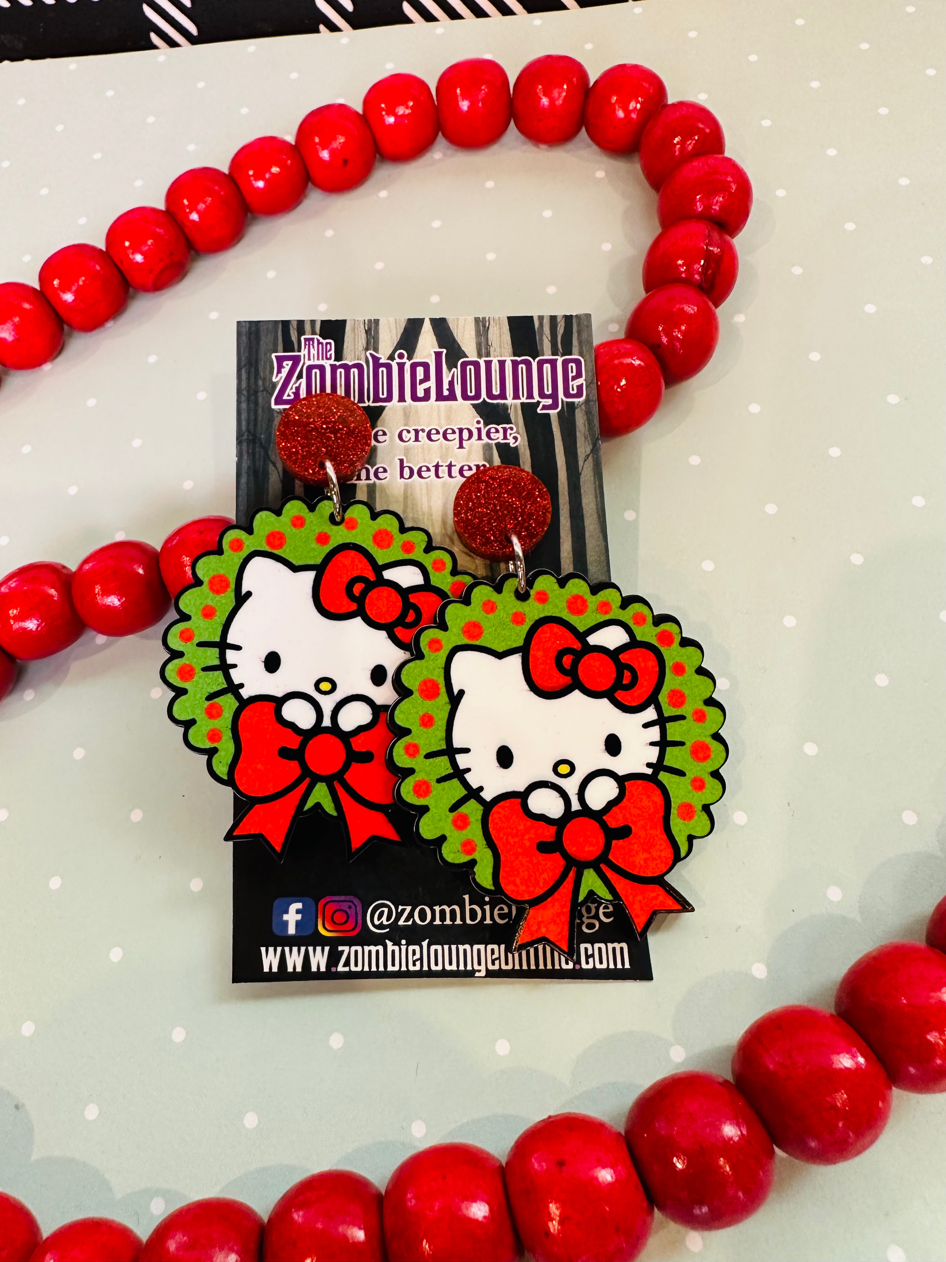 Christmas Kitty Wreath Earrings - Cute Cat Holiday Jewelry for Women, Festive Dangle Drop Earrings for Christmas Party & Gift Giving