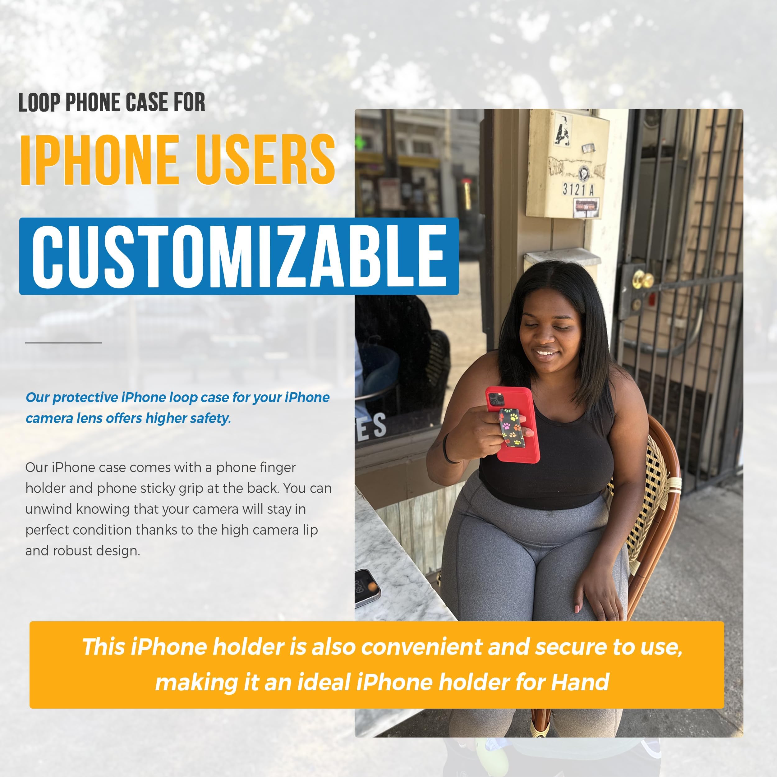Loop Phone Case for iPhone 12 & 12 Pro with Customizable Grip & Strap | Supports Wireless Charging | Blue Case with Black & Grey Strap | Perfect for Active Lifestyles & On-the-Go Use