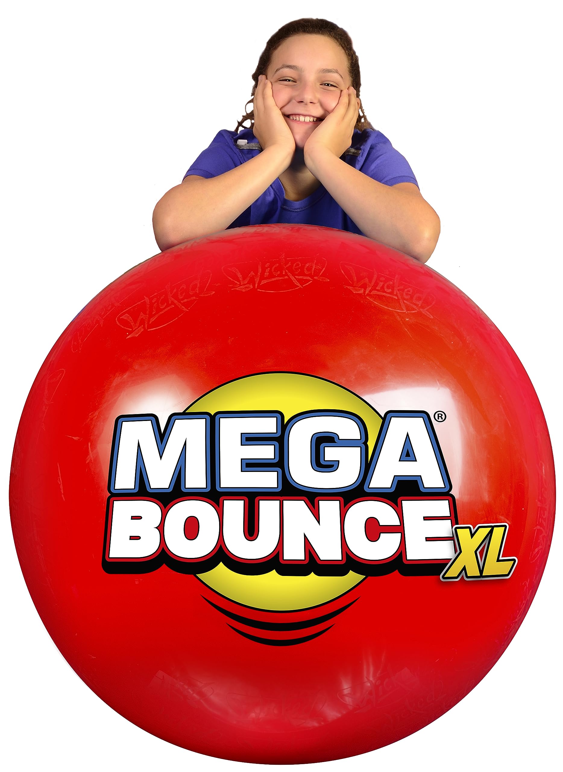 Wicked Mega Bounce XL - Extra Large Inflatable Bounce Ball for All Terrain | World's Bounciest Exercise Ball with Super Grip Graphics | Perfect for Outdoor Play, Fitness Training & Backyard Games (Blue/Red)
