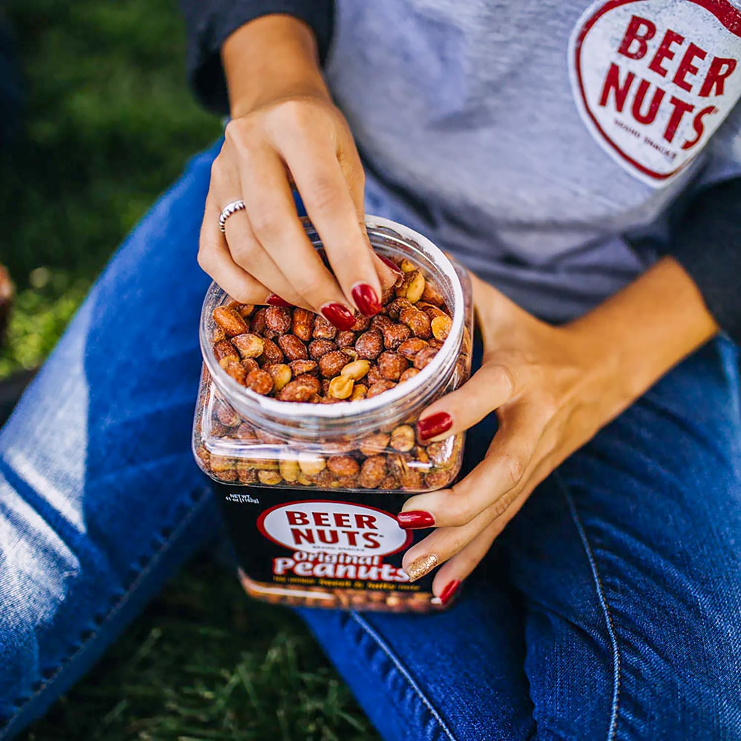 BEER NUTS Original Peanuts - Sweet & Salty Bar Snacks - Gluten Free, Kosher, Low Sodium Peanuts Made in USA - 12oz Resealable Can (Pack of 1) - Perfect for Travel, Parties, and Office Snacking