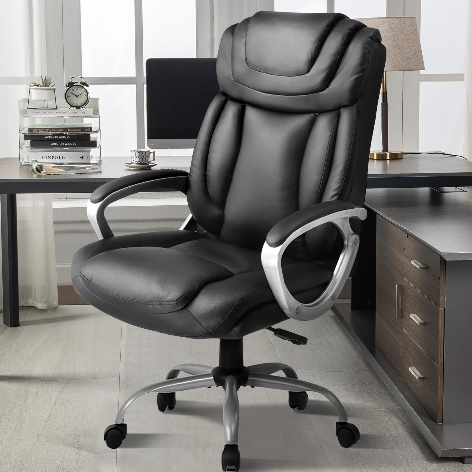 COMHOMA Ergonomic Office Chair - Adjustable Swivel Desk Chair with PU Leather, Headrest & Lumbar Support - Rolling Recliner for Home Office, Gaming & Workstation Use