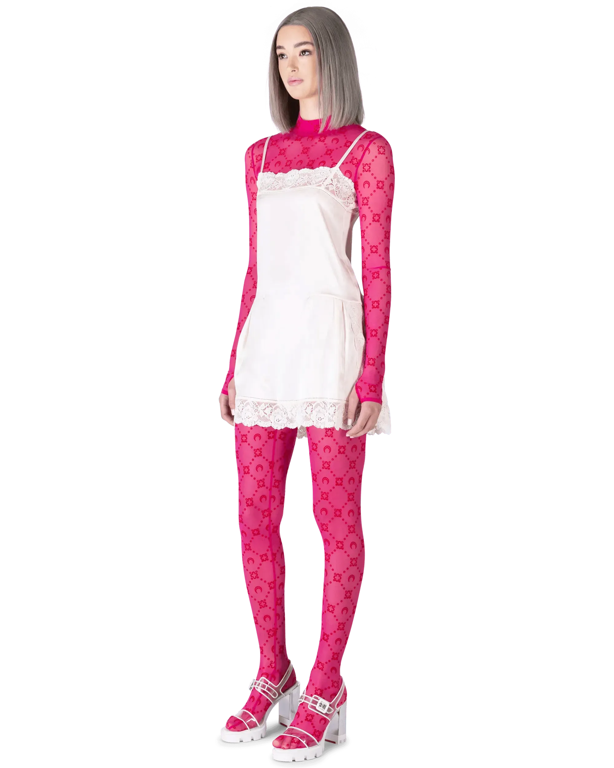 Moonogram Flocked Mesh Tights - Women's Fashion Tights for Party, Cosplay & Everyday Wear