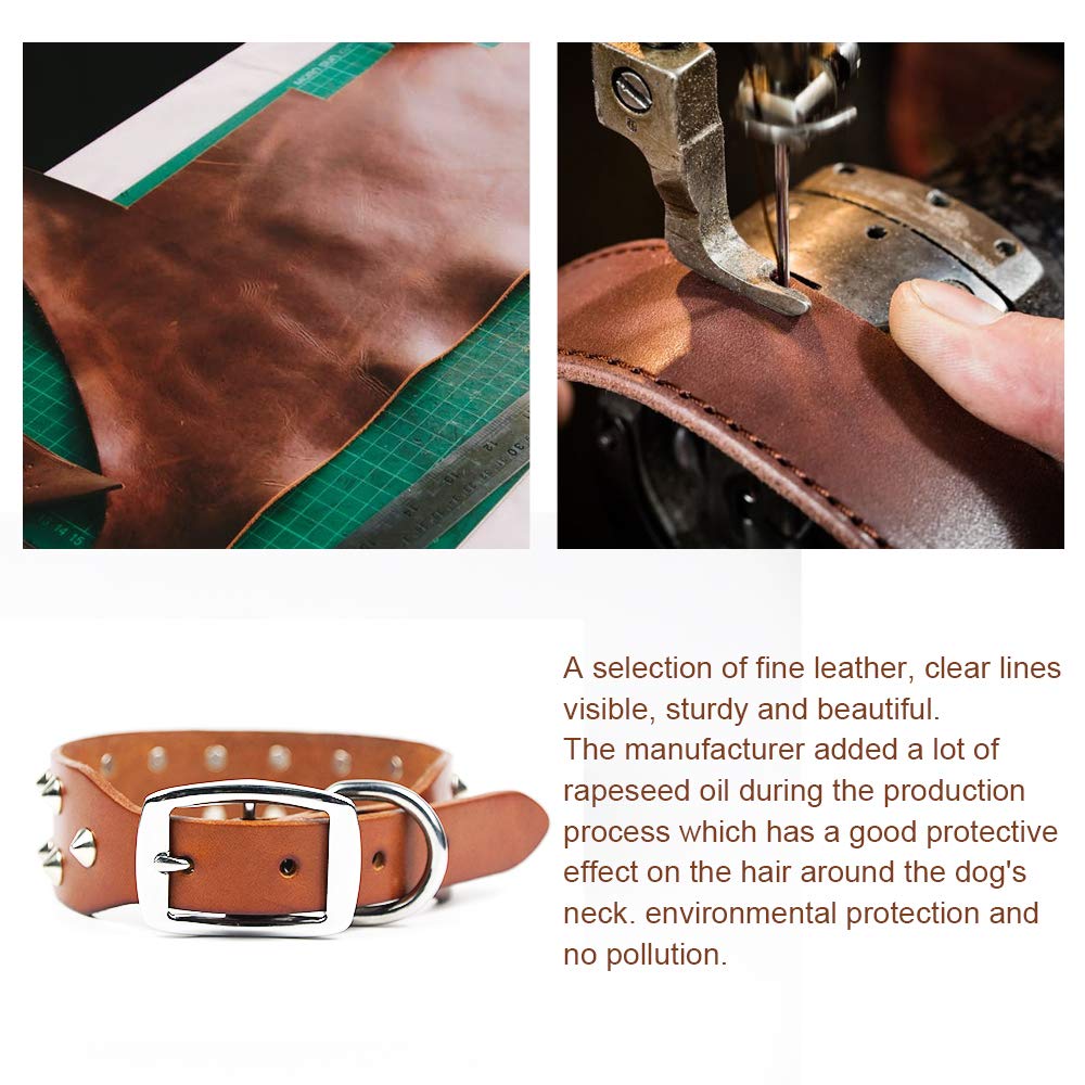 Genuine Leather Studded Rivet Dog Collar - Heavy Duty Pet Collar for Large & Medium Dogs - Perfect for Training, Walking & Outdoor Adventures