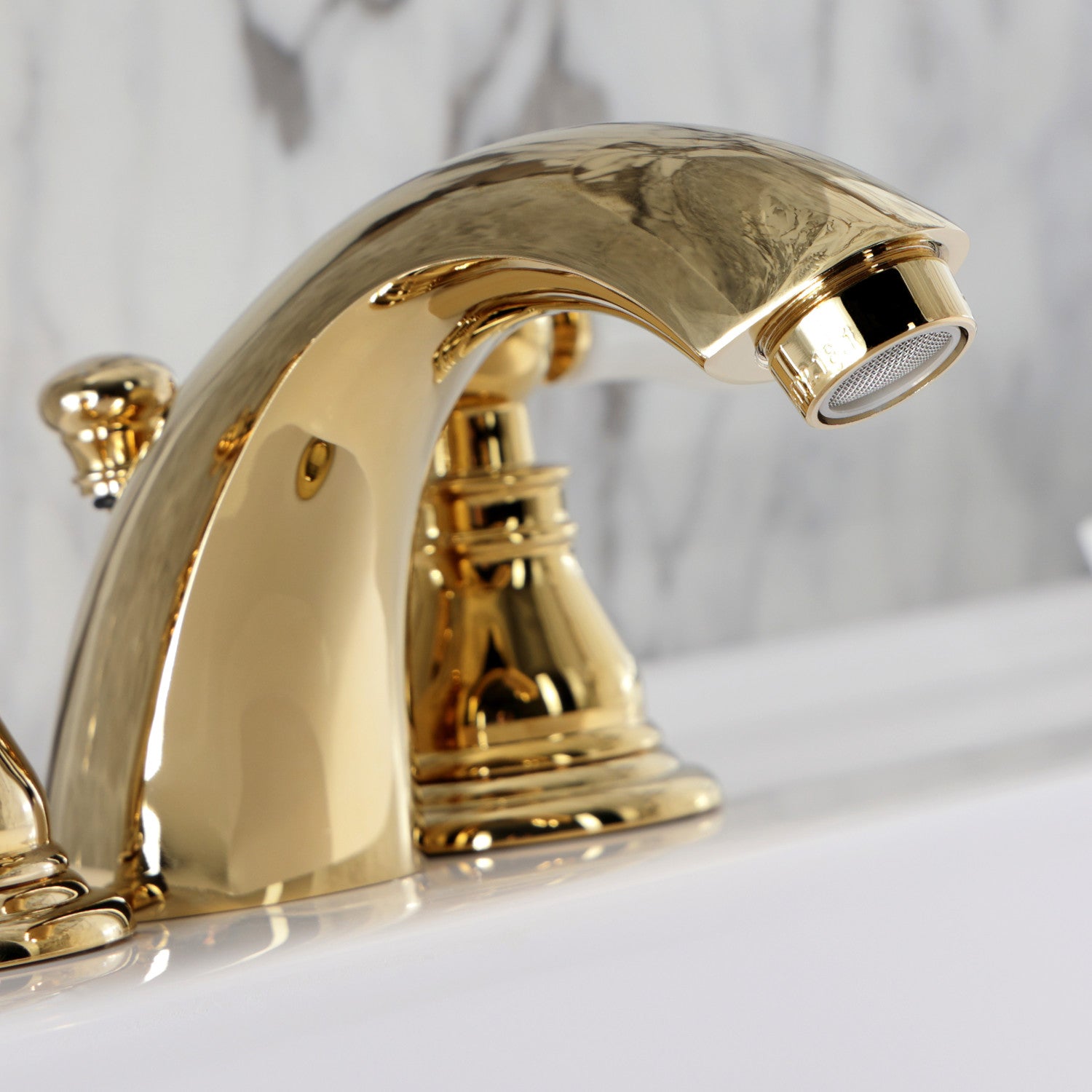 American Patriot KB952APL 3-Hole Mini Widespread Bathroom Faucet - Two Handle Deck Mount with Pop-Up Drain - Polished Brass Finish - Perfect for Small Bathrooms & Powder Rooms