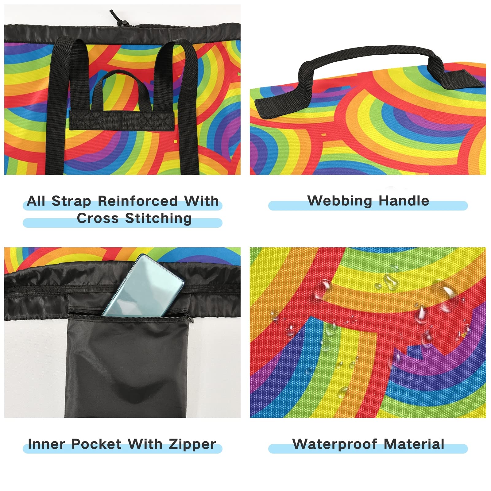 Abstract Rainbow Seamless Backpack Laundry Bag with Adjustable Straps - Drawstring Hamper for Dirty Clothes & Toy Storage - Perfect for Dorm, Travel & Camping