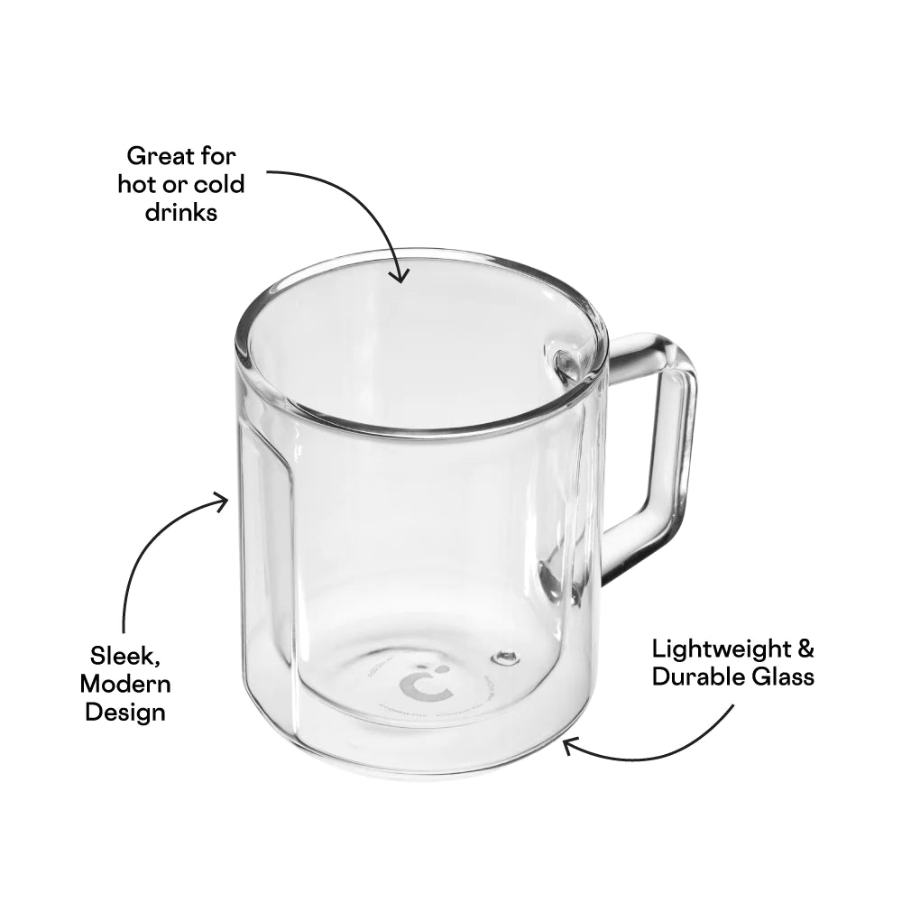 Premium 12oz Glass Mug Set - 4 Pack Clear Drinking Glasses for Coffee, Tea, Beer & Smoothies - Perfect for Home, Office, Restaurant & Outdoor Use