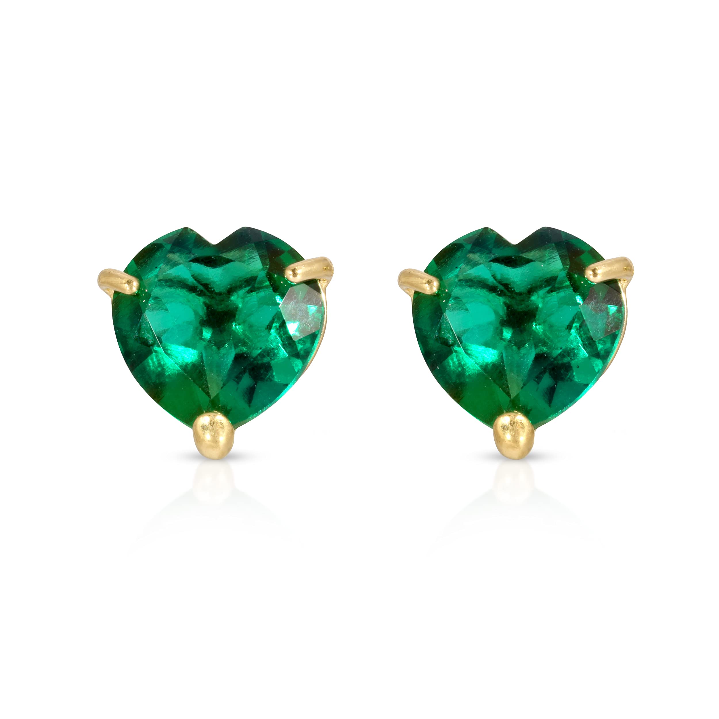14K Solid Yellow Gold Lab-Grown Heart Emerald Necklace & Earring Set - AAA Grade Jewelry for Women | Valentine's Day Gift, Anniversary Present, Bridal Party Accessories