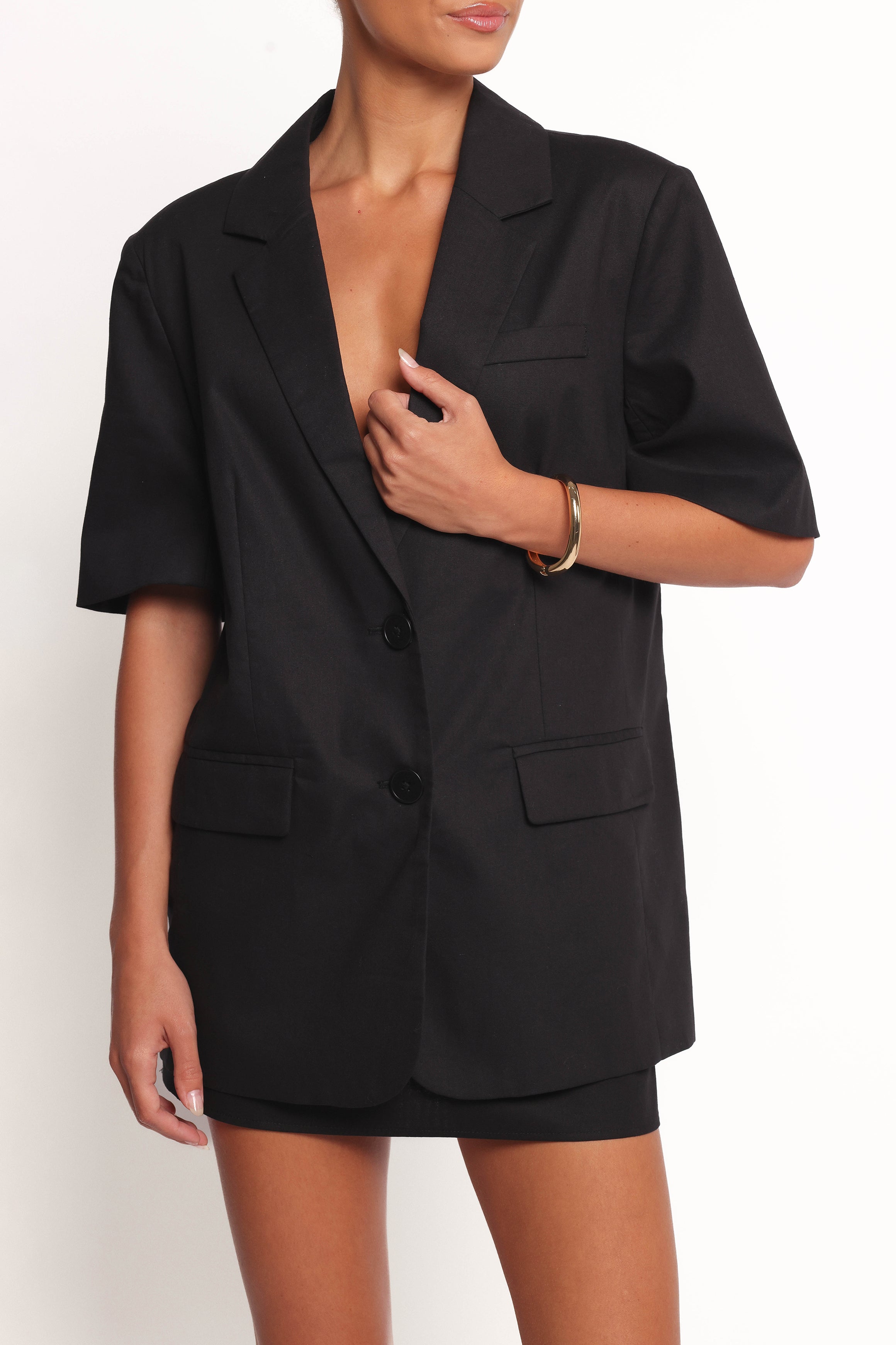 Brielle Short Sleeve Blazer Top for Women - Stylish Black Office Jacket for Work, Business Casual & Professional Outfits