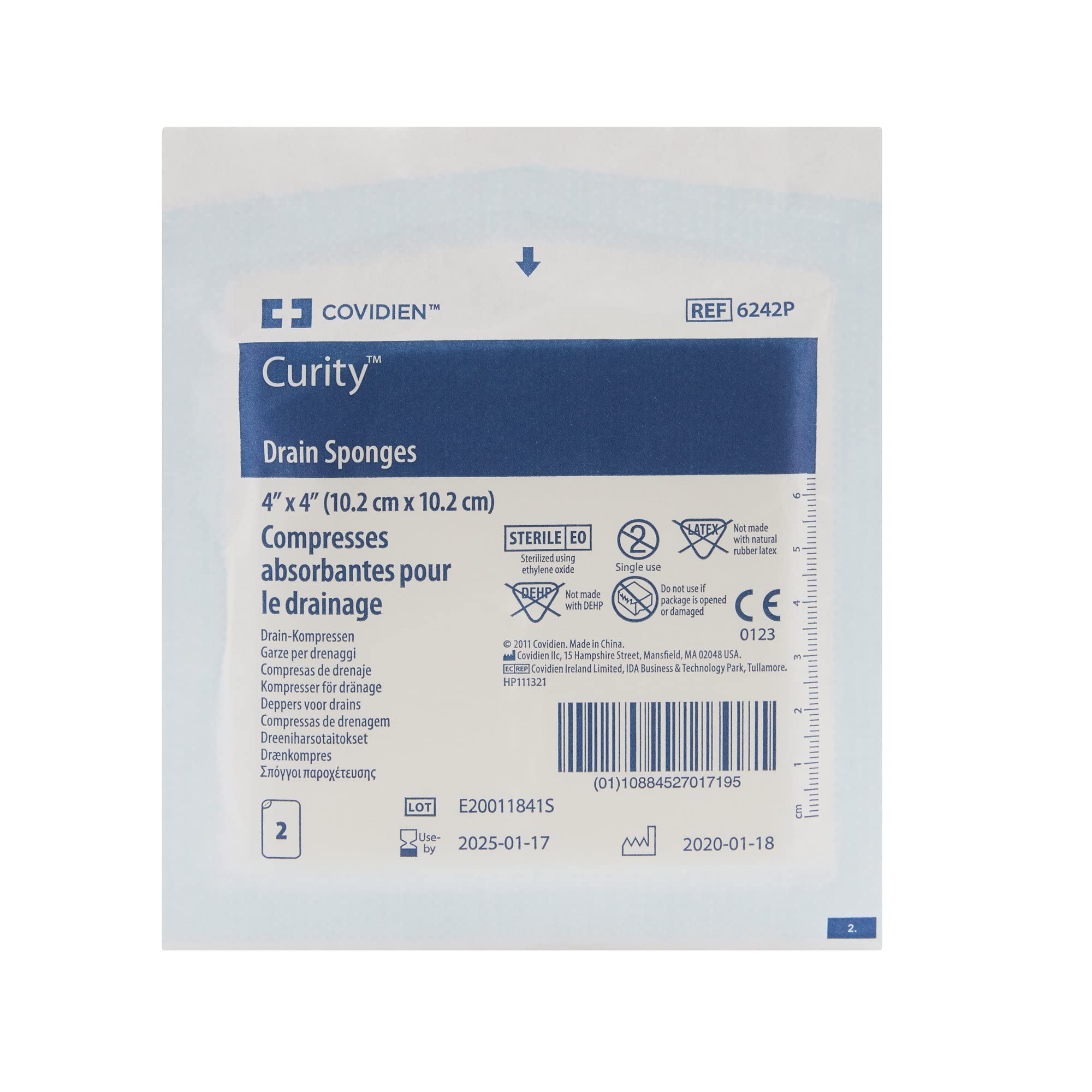 Covidien 6242P Dermacea Sterile Drain Sponge, 4