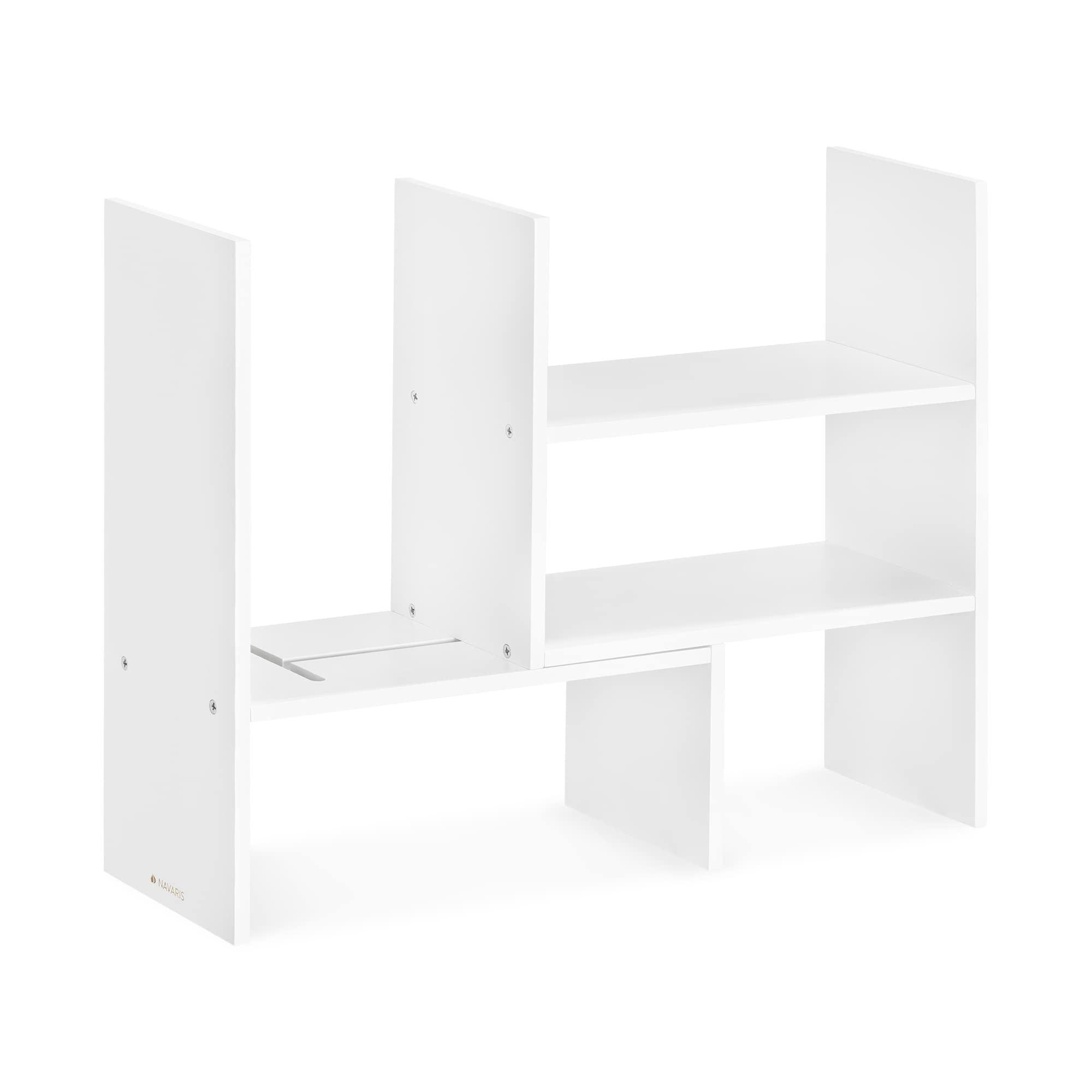 Navaris Bamboo Desk Organizer Shelf Unit - Adjustable Free-Standing Desktop Shelves for Kitchen, Office, or Countertop - White | Perfect for Organizing Spices, Office Supplies & Decorative Items
