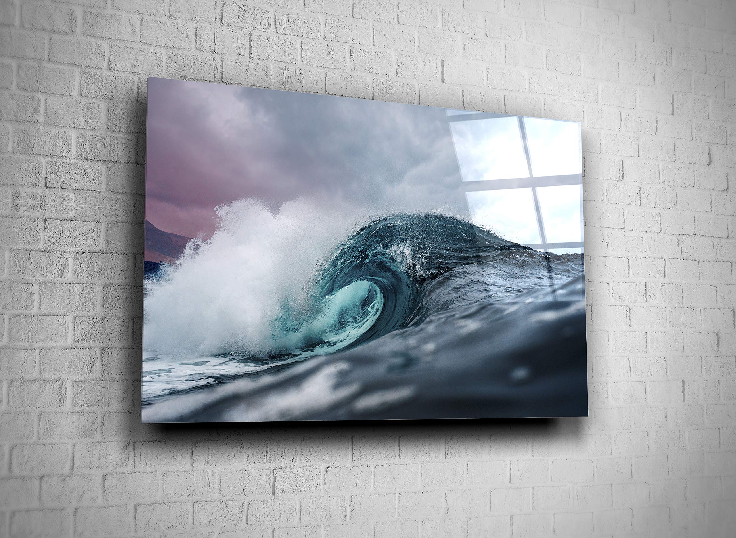 Ocean Wave Surfing Nature Tempered Glass Wall Art - 16x24 Inches Modern Coastal Decor for Home, Office & Hotel | Beach-Themed Gift Idea for Surf Lovers & Sea Enthusiasts | Perfect for Living Rooms, Bedrooms & Coastal Interior Design