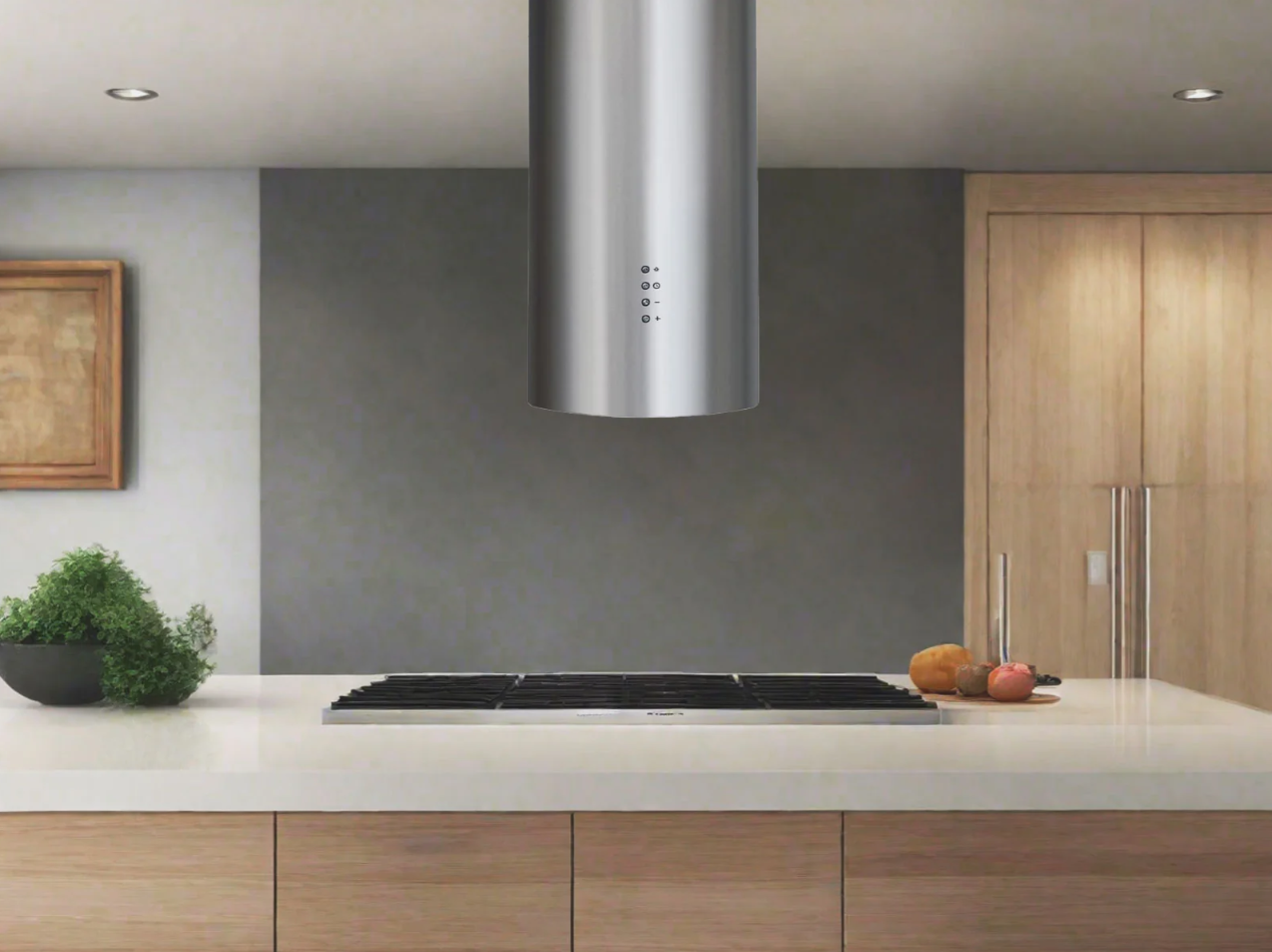 Victory SV400J Modern Cylinder Island Range Hood - 30 Inch Stainless Steel Kitchen Vent Hood with LED Lights, High CFM for Smoke & Odor Removal - Perfect for Open Kitchen & Cooking Areas