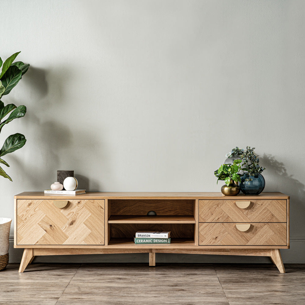 LOFTUS 180cm Oak Entertainment TV Stand - Modern TV Console for Living Room, Bedroom & Home Theater