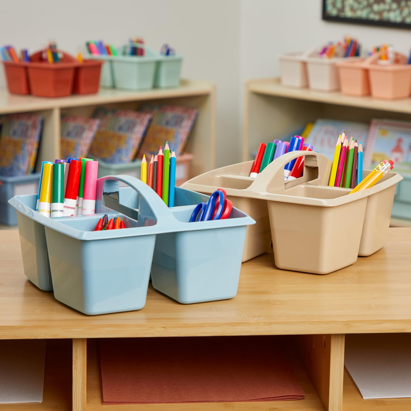 Really Good Stuff 4-Compartment Boho Caddies - 6 Pack for Classroom Organization | Perfect for Teacher Supplies, Student Desks & Homeschool Storage