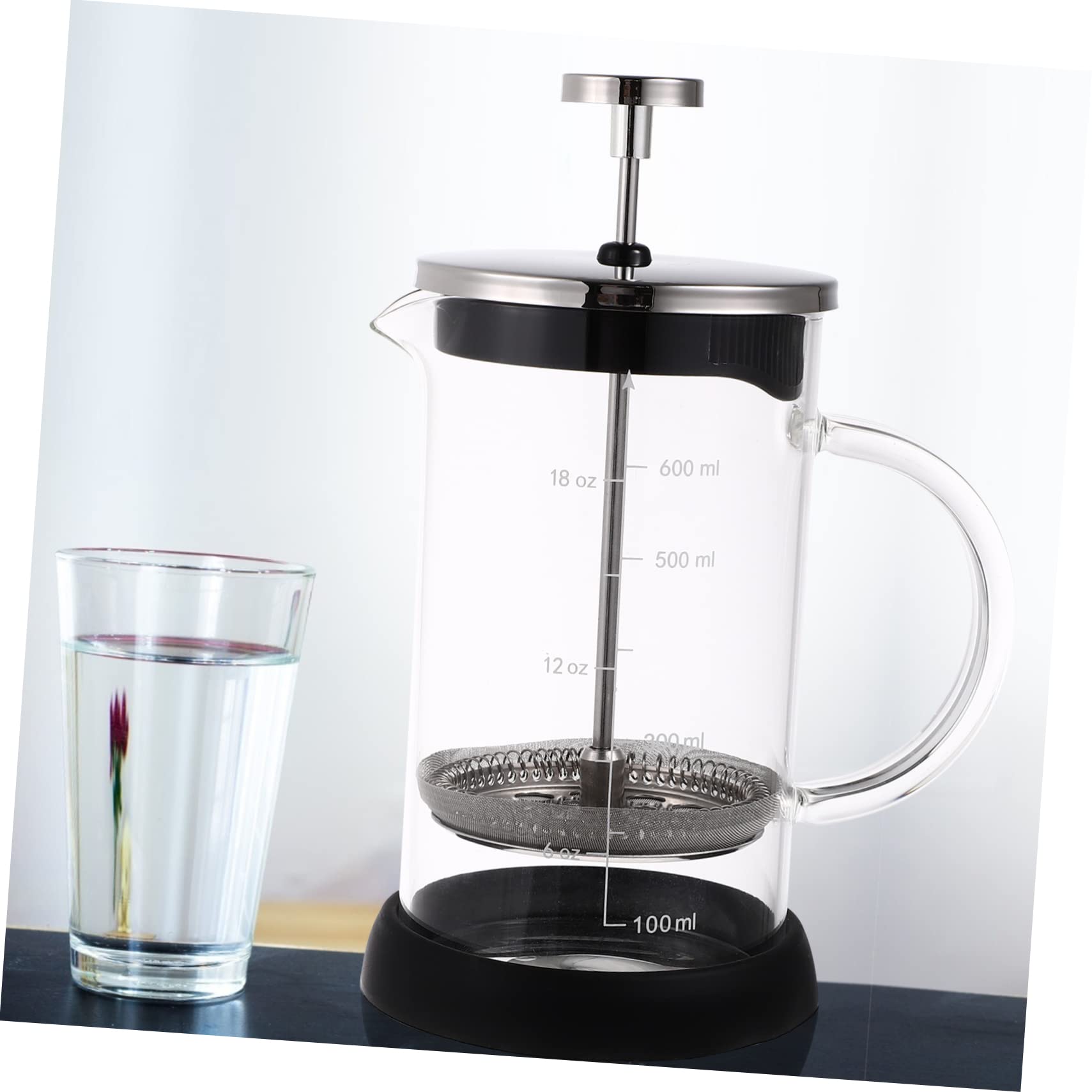 21oz Manual Coffee Press with Thick Bottom Glass & Scale - Perfect for French Press Coffee, Tea & Cold Brew at Home, Office or Camping