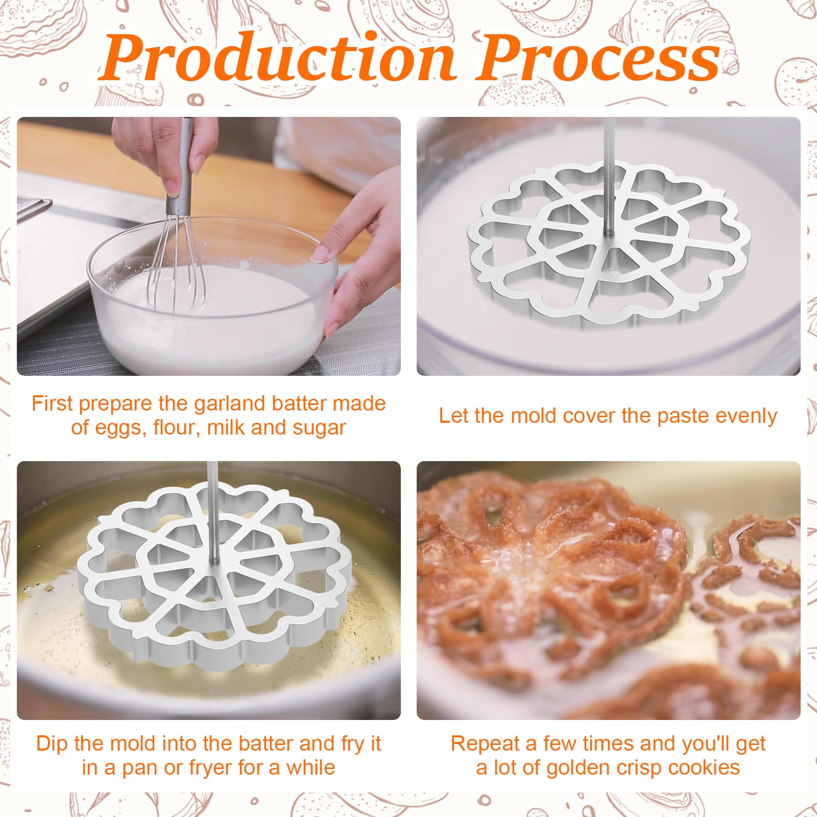 Bunuelos Mold with Handle - Detachable Funnel Cake & Rosette Maker Kit for Baking Cookies, Churros, and Donuts - 4.8 Inch Non-Stick Cooking Stamp Tool - Perfect for Home Kitchens, Parties, and Holiday Treats