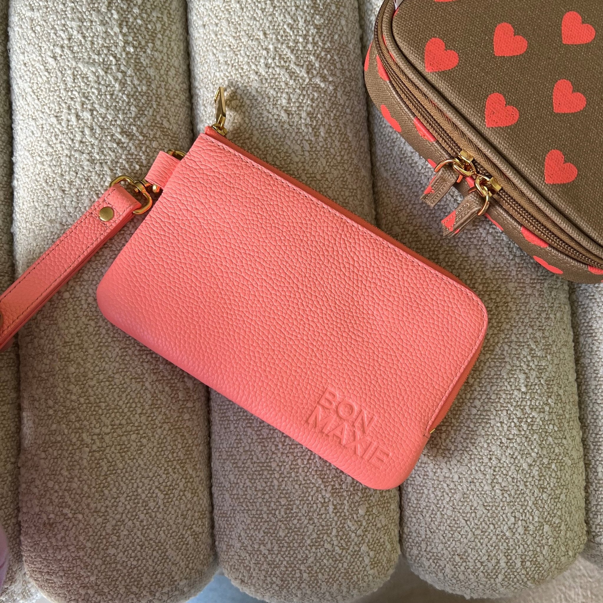 Premium Genuine Leather Phone Wallet Pouch - RFID Blocking, Multi-Card Holder - Perfect for iPhone, Samsung & Smartphones (Electric Peach) | Ideal for Travel, Work & Everyday Use