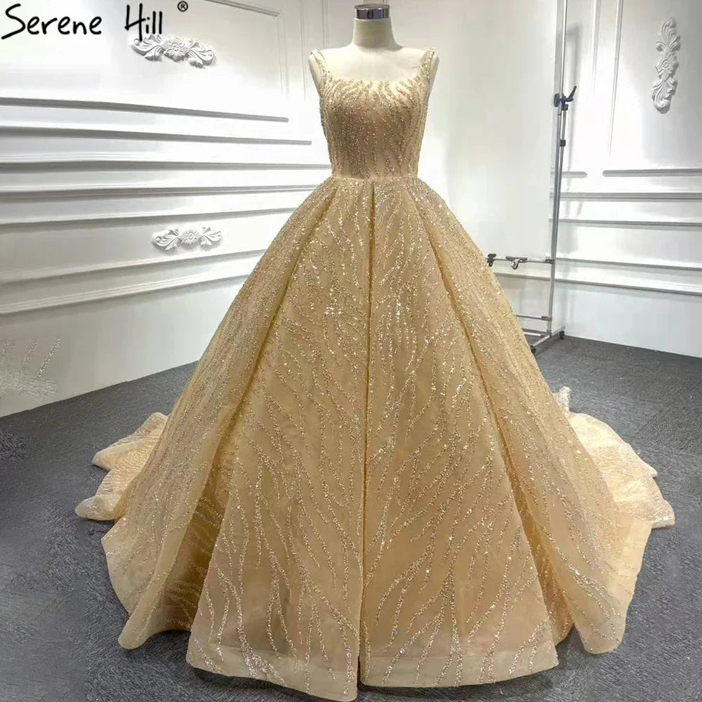 Serene Hill Blue Luxury Beaded Sleeveless Lace-Up Wedding Dress 2025 | Custom Made Bridal Gown HM67331 | Perfect for Beach, Church & Formal Weddings