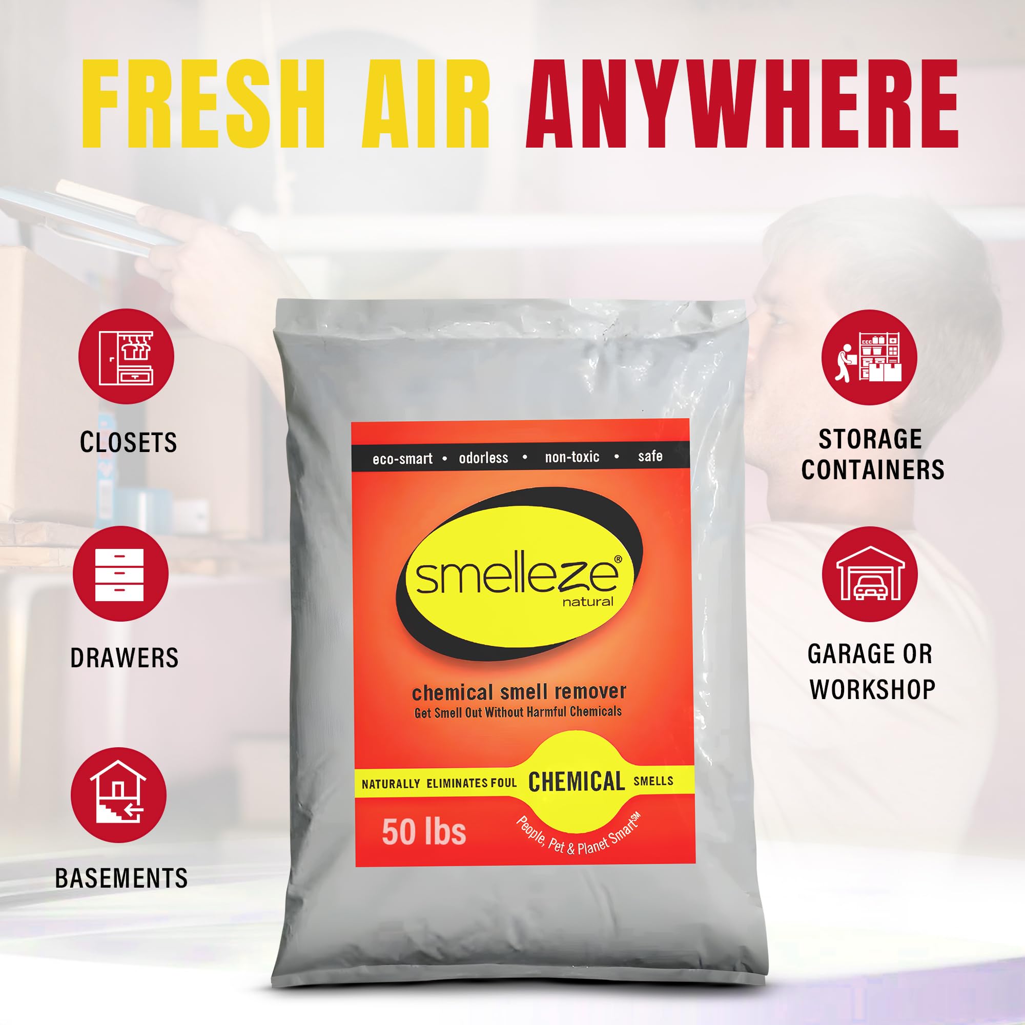 Natural Chemical Odor Eliminator Powder - Smell Remover for Home, Furniture, Car & Office | 50 lb Bag | Eliminates Harsh Odors in Homes, Businesses & Workspaces
