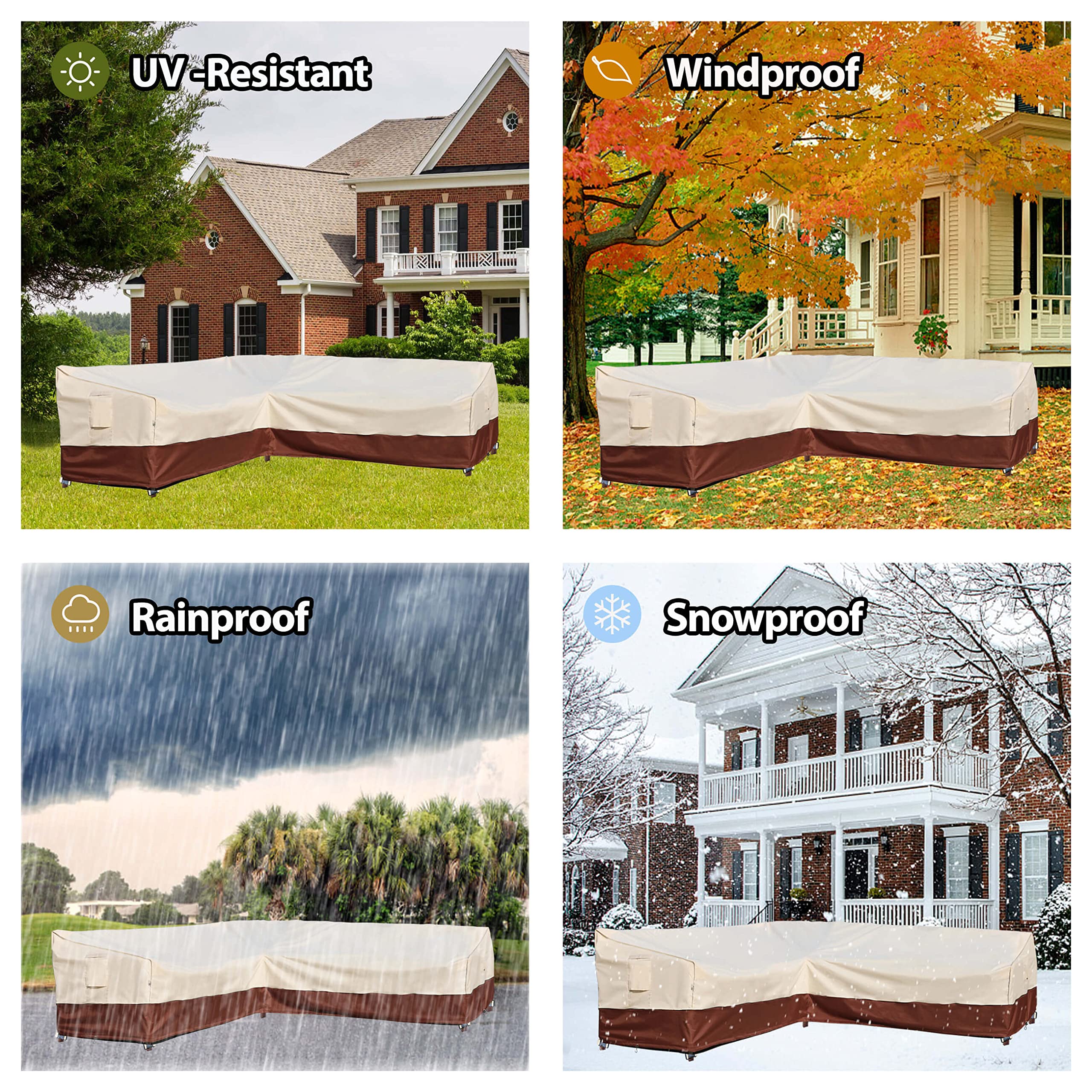 Waterproof 600D Heavy Duty L-Shaped Outdoor Sectional Sofa Cover - Rip-Stop Anti-UV Patio Furniture Protector with 3 Air Vents (120