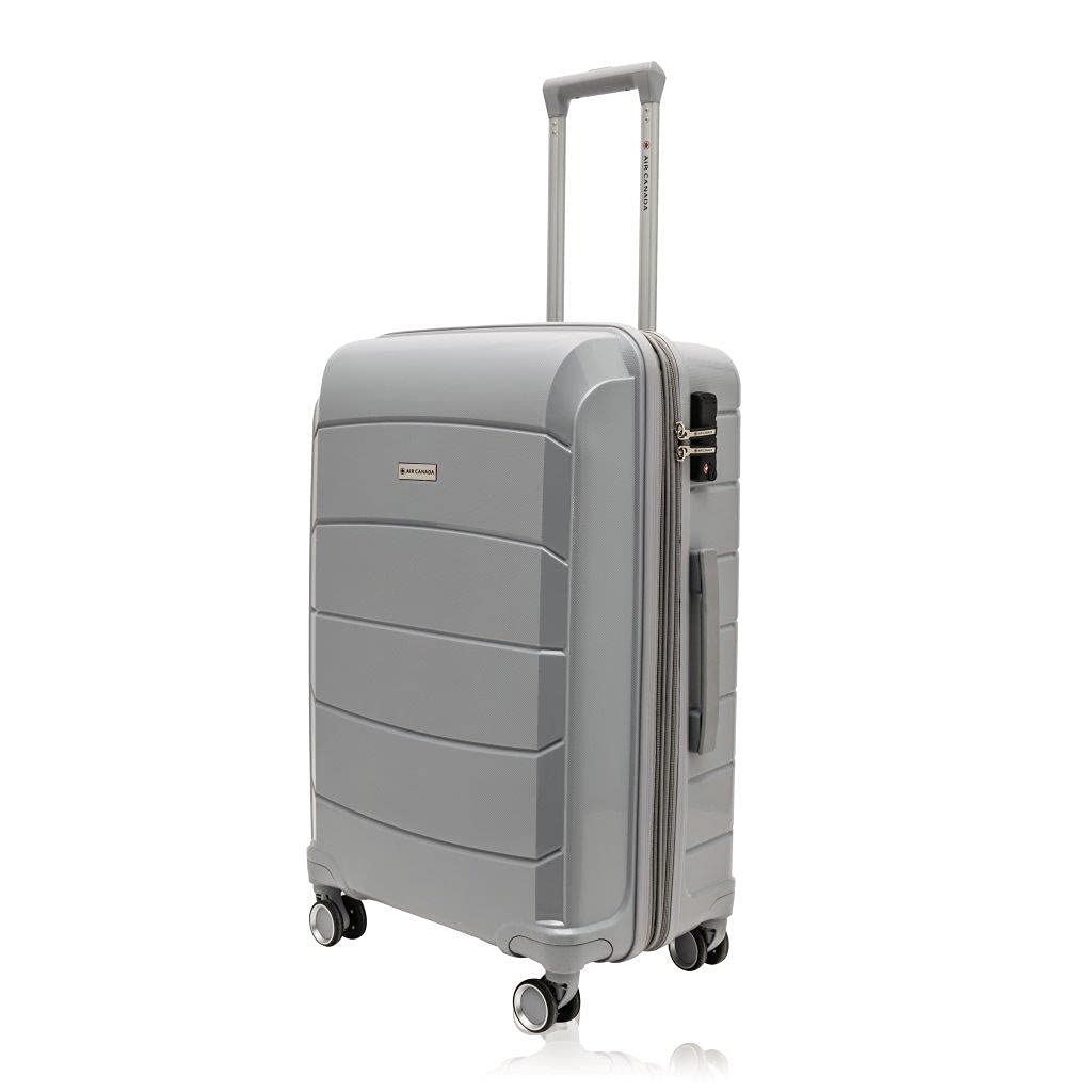 Optimum 3-Piece Hardside Spinner Luggage Set with Wet Pouch - Light Gray Carry-On Suitcase for Travel, Business Trips & Weekend Getaways