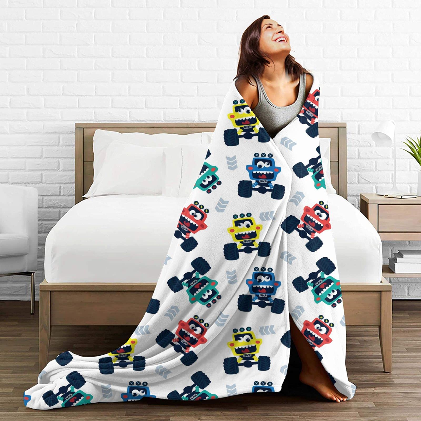 Soft Plush Fleece Comic Monster Cars Throw Blanket - 60