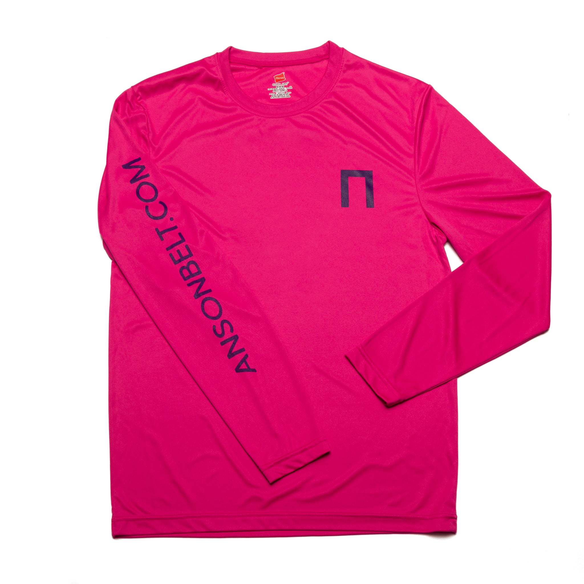 Men's Pink Anson Belt Performance Long Sleeve T-Shirt with Hanes Sport™ FreshIQ™ Cool DRI® Technology - Gym Workout & Casual Wear