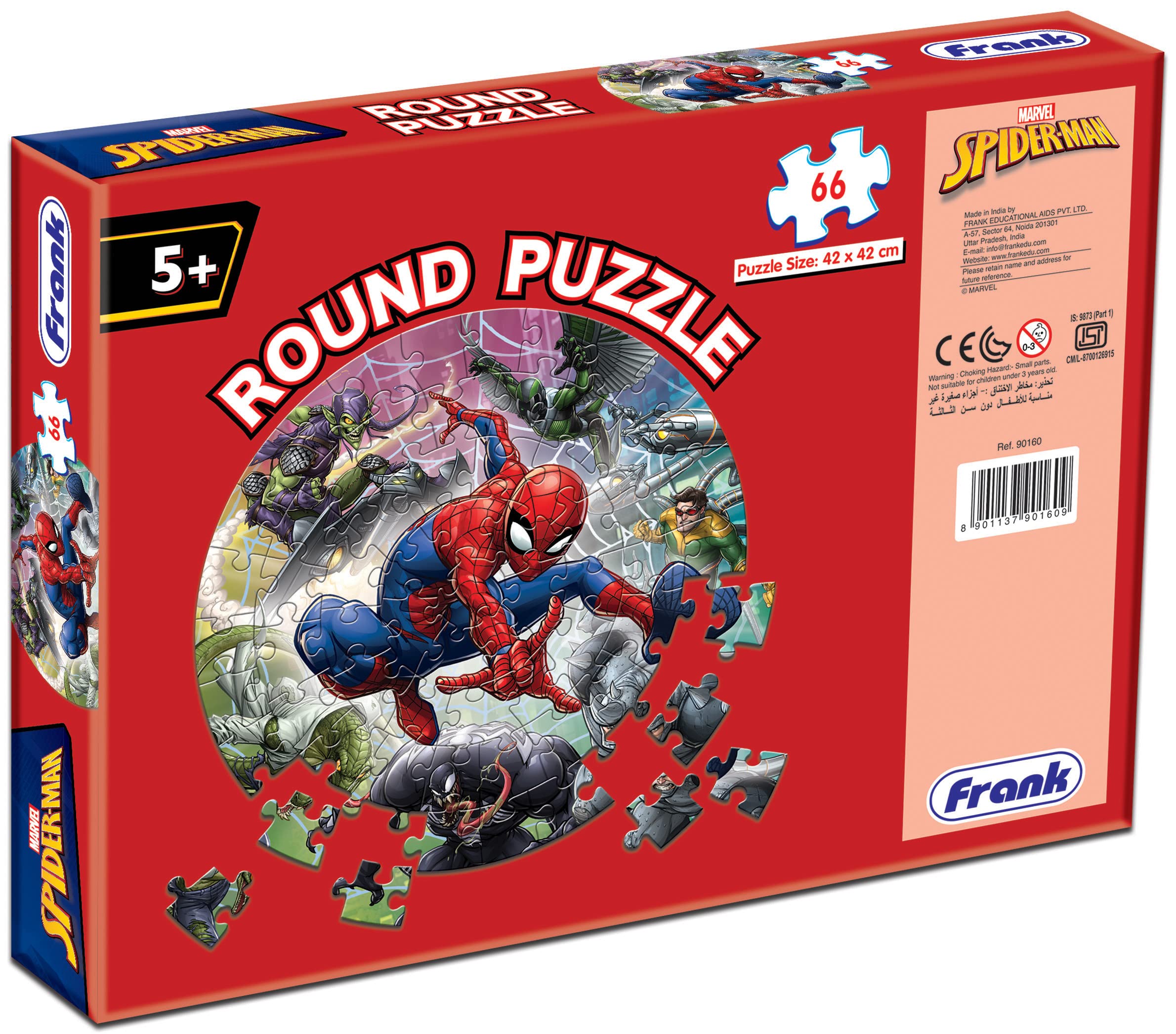 Spider-Man Round Puzzle for Kids - 66 Piece Marvel Superhero Puzzle Game for Ages 5+ | Fun Educational Brain Teaser to Improve Focus & Memory | Perfect for Birthday Gifts & Family Game Night