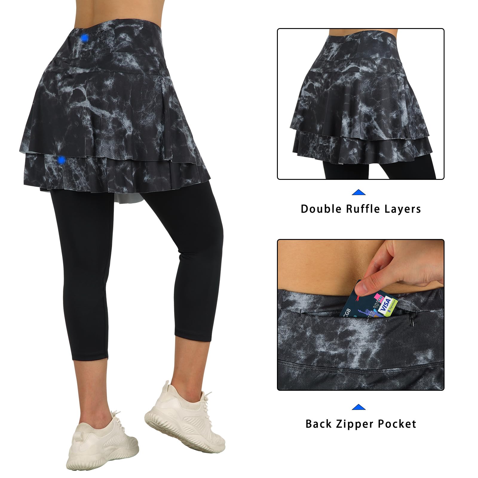 ANIVIVO Women's Skirted Leggings - Athletic Capri Leggings with Built-in Tennis Skirt for Golf, Pickleball & Workouts - Comfortable & Stylish with Pockets - Perfect for Sports, Gym & Casual Wear