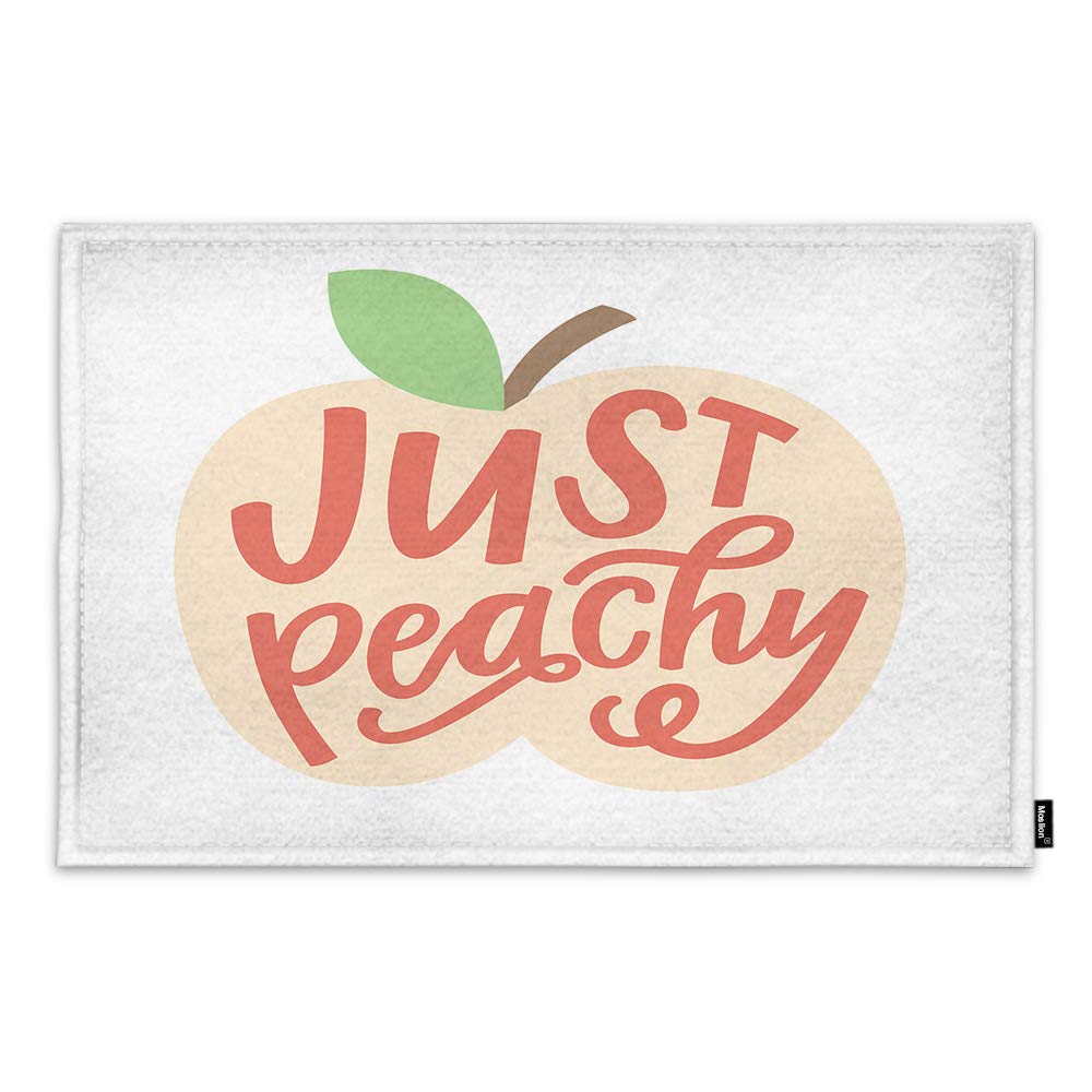 Peach-Themed Non-Slip Kitchen Mat 15.7 x 23.6 Inch - Soft Velvet Bath Rug with Fruit Leaf Design & Inspirational Quote - Perfect for Kitchen, Bathroom, Bedroom & Entryway - Adds Cozy Decor to Your Home